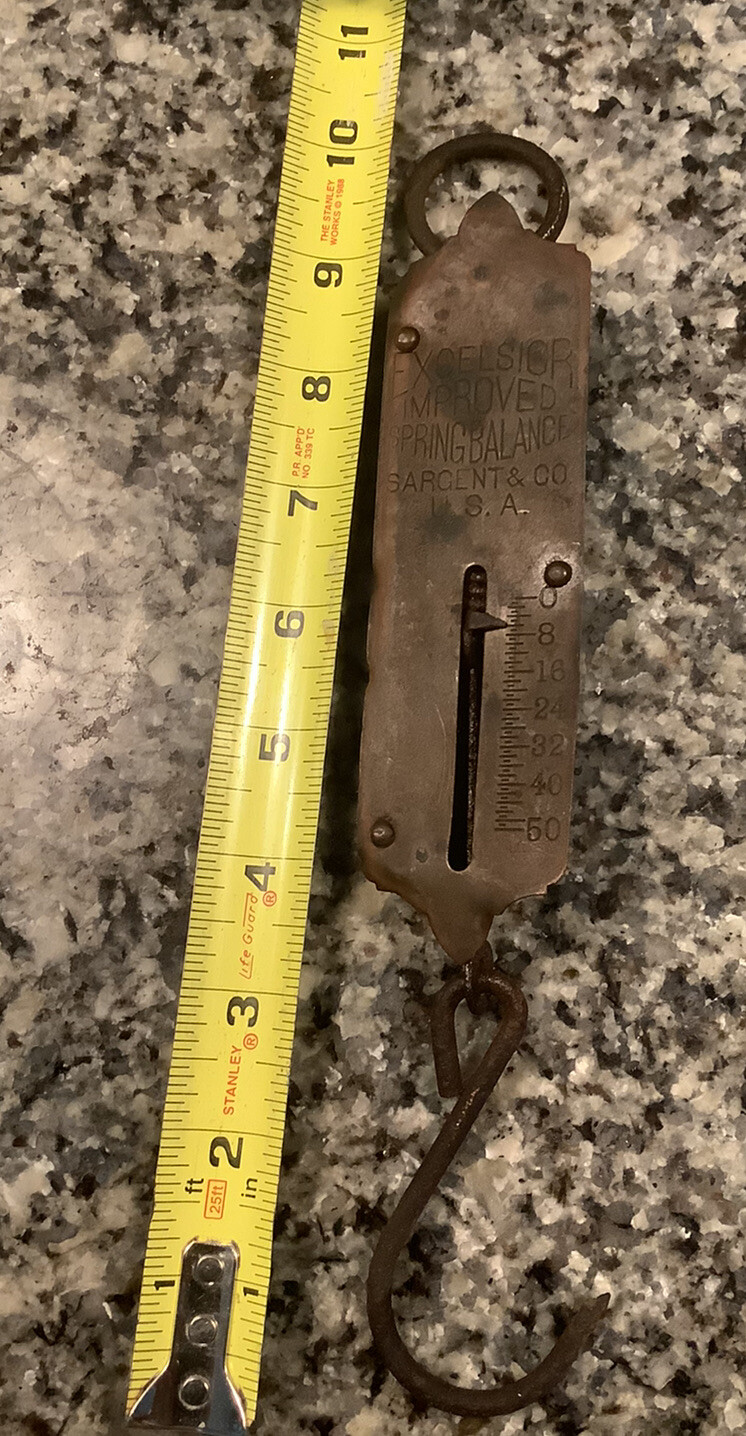 Antique Excelsior Spring Scale 50 lb. Sargent and Co. USA Brass