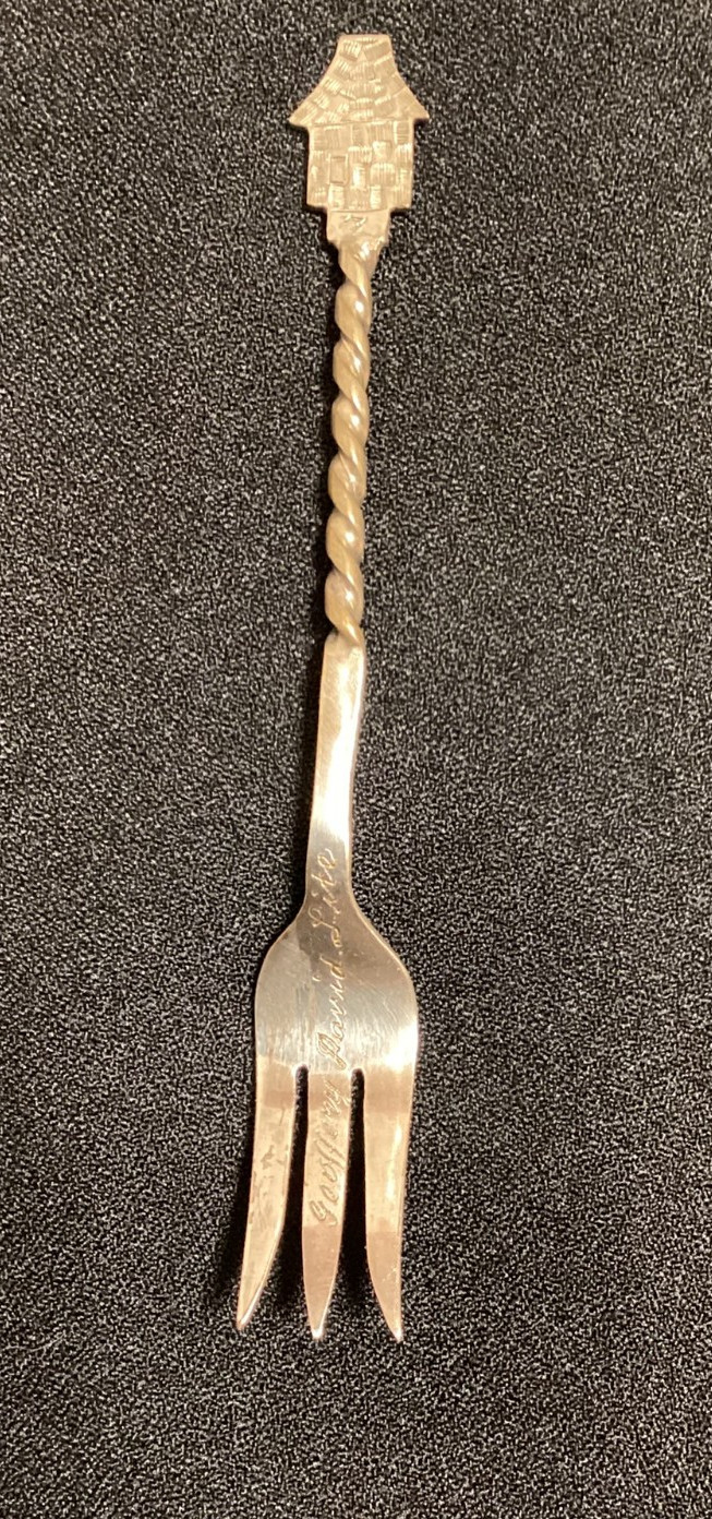 Silver Dessert Fork Twisted Spiral Stem Decorative House Top 4.5″ Personalized