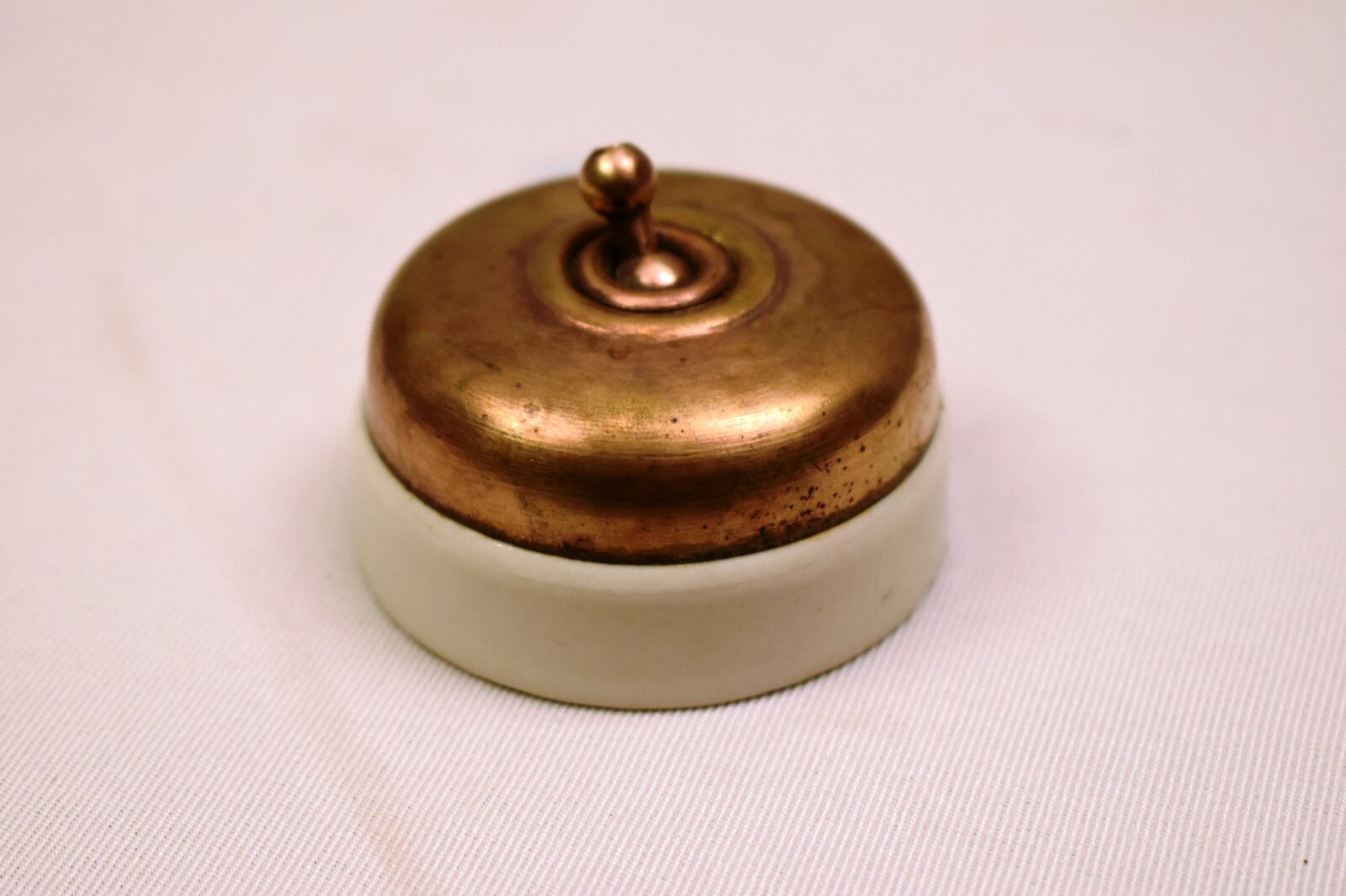 Antique British Brass Toggle Light Switch Vitreous Ceramic England 2.2 Inch “R22