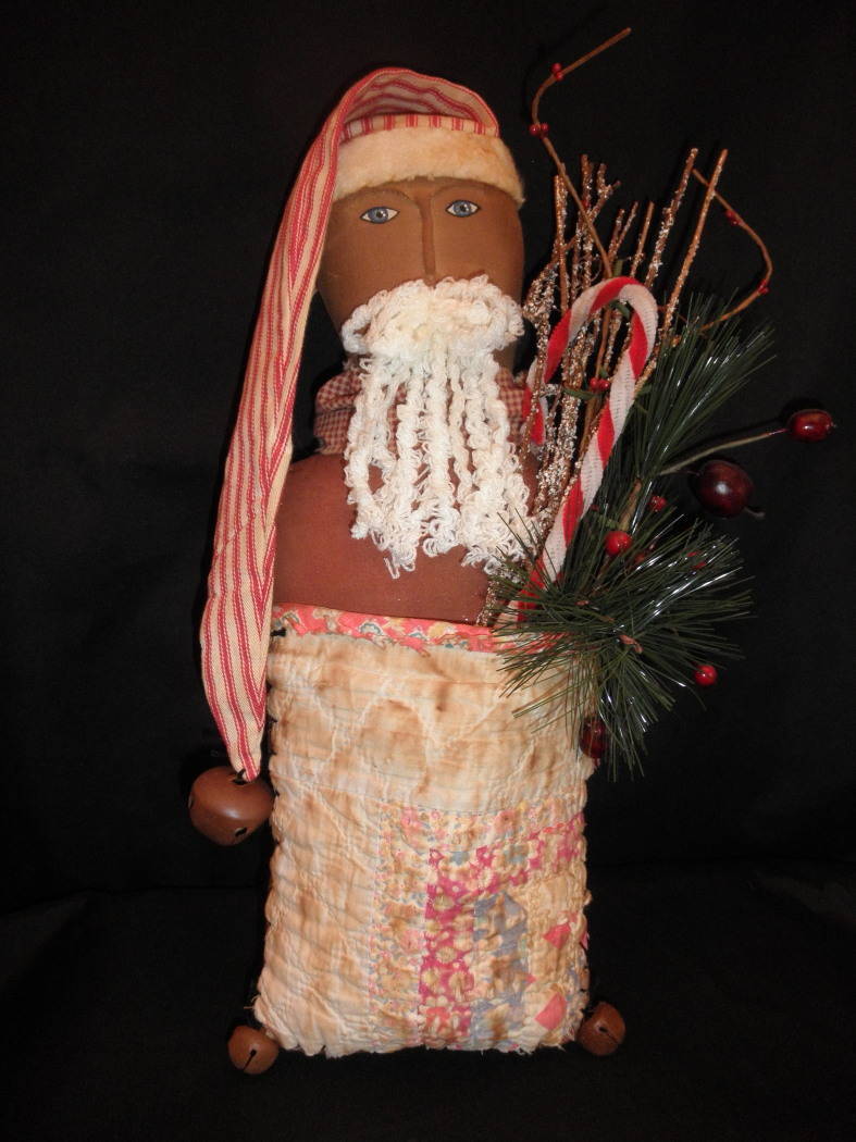 Primitive Hanging Santa Handmade and Painted VTG Quilt Piece Needle Sculpted