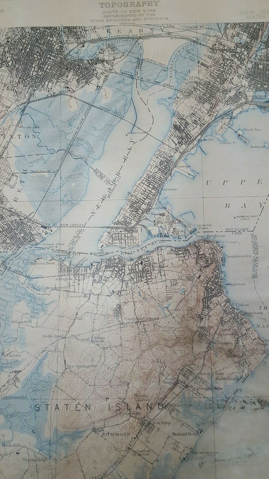 1888 U.S. Geological Survey Topography Map New York New Jersey Staten Island