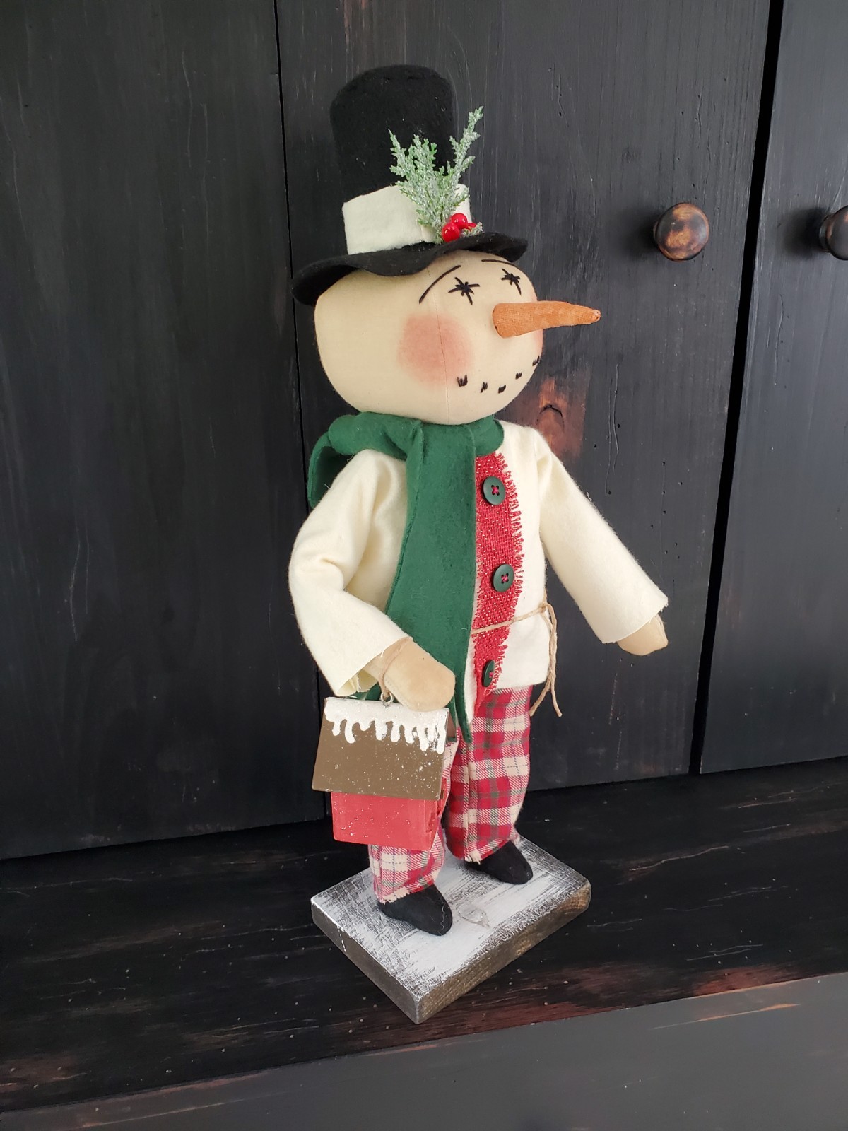 Primitive Christmas snowman doll, Christmas doll, Christmas snowman