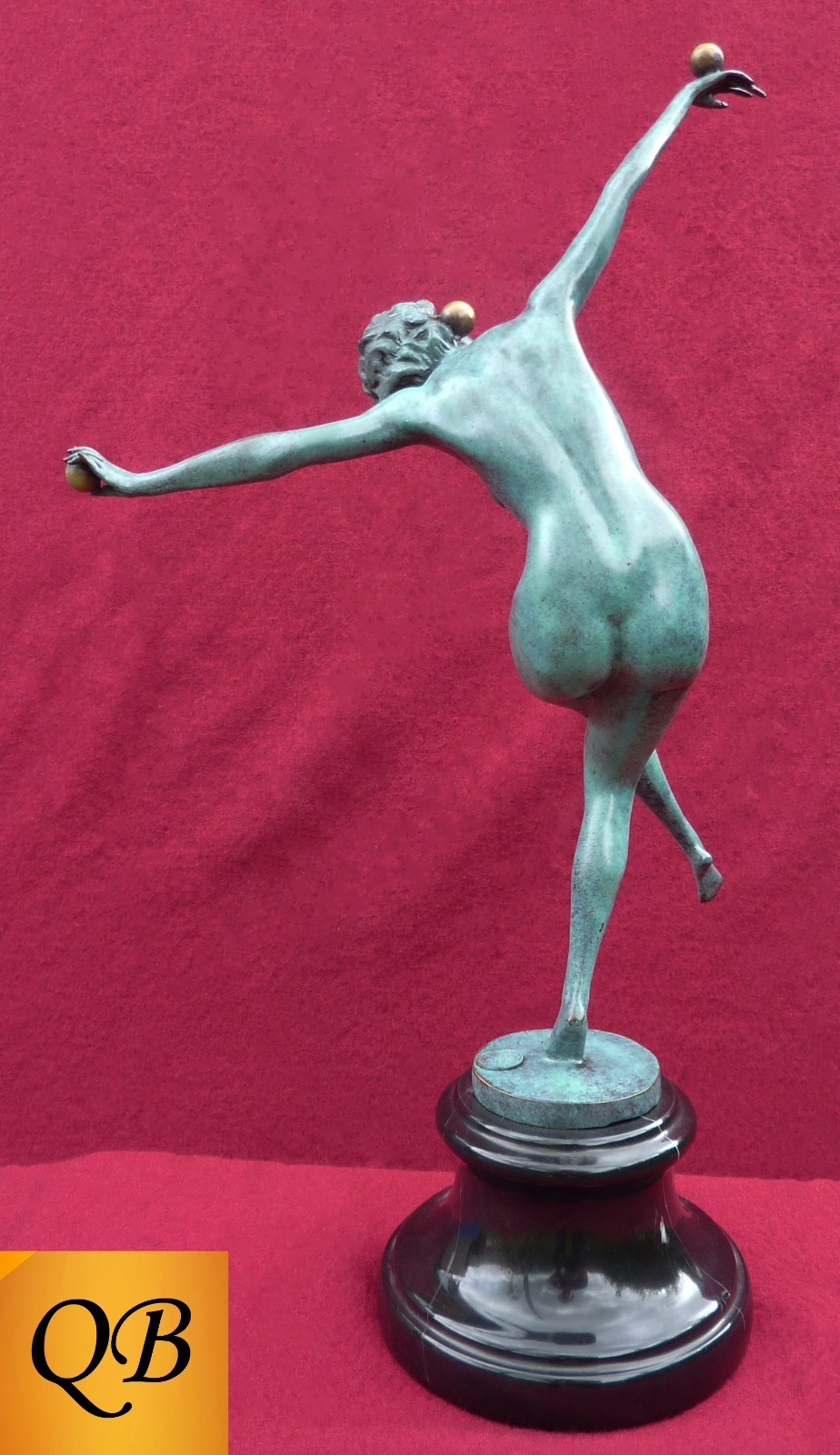 ART DECO BRONZE 1920 FIGURINE SCULPTURE STATUE JUGGLER GREEN LADY FIGURE COLINET