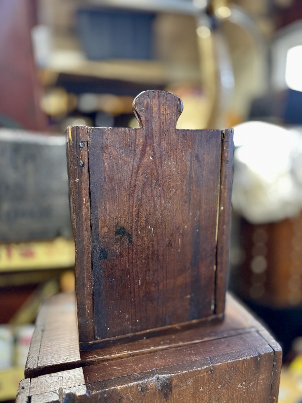 Antique dovetailed primitive slide lid candle box bible Dated 1879