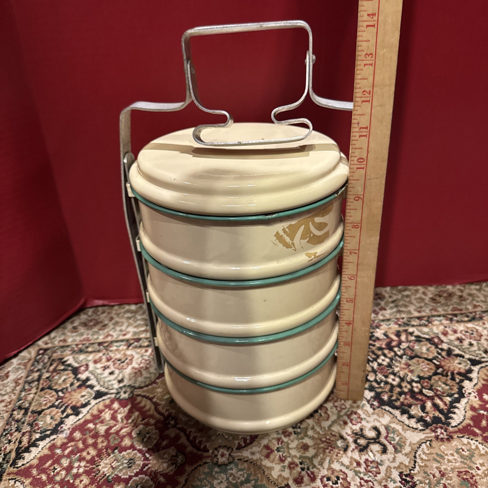 Enamel Sweden Old Vintage Tiffin Food Meal Packaging Box 4 Containers