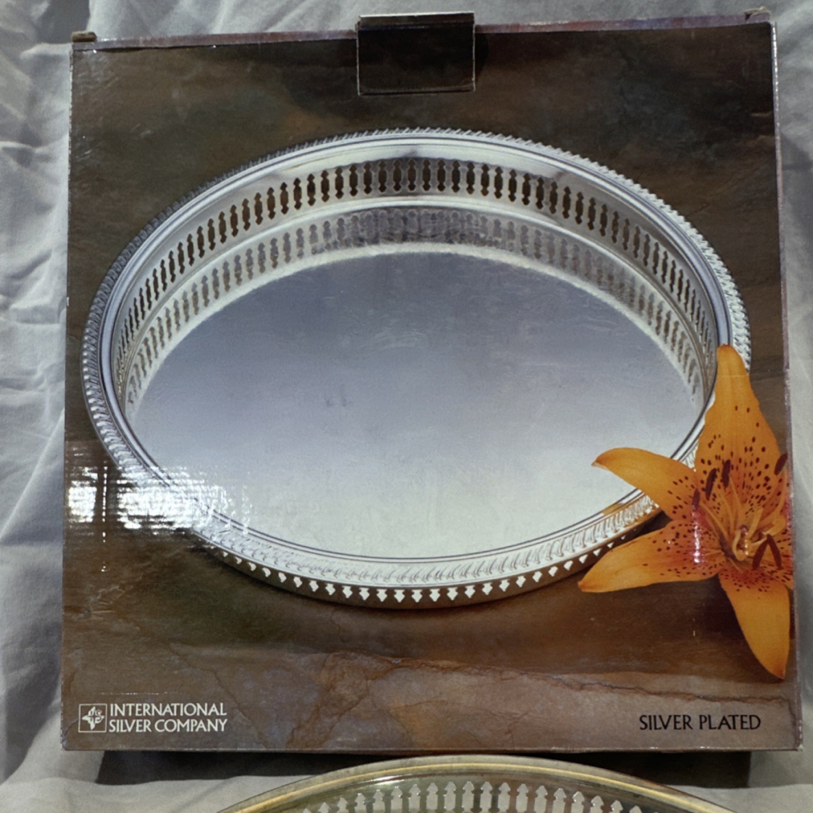 International Silver Company Silverplate Round Tray Pierced Gallery Rim