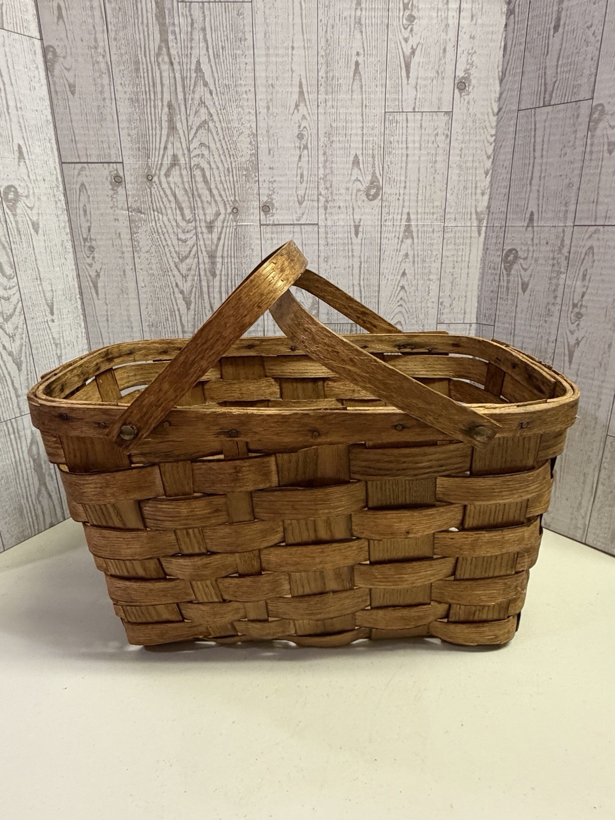 ANTIQUE PRIMITIVE SPLIT OAK FARMHOUSE GATHERING BASKET 16 X 10 IN FOLK ART WOW!