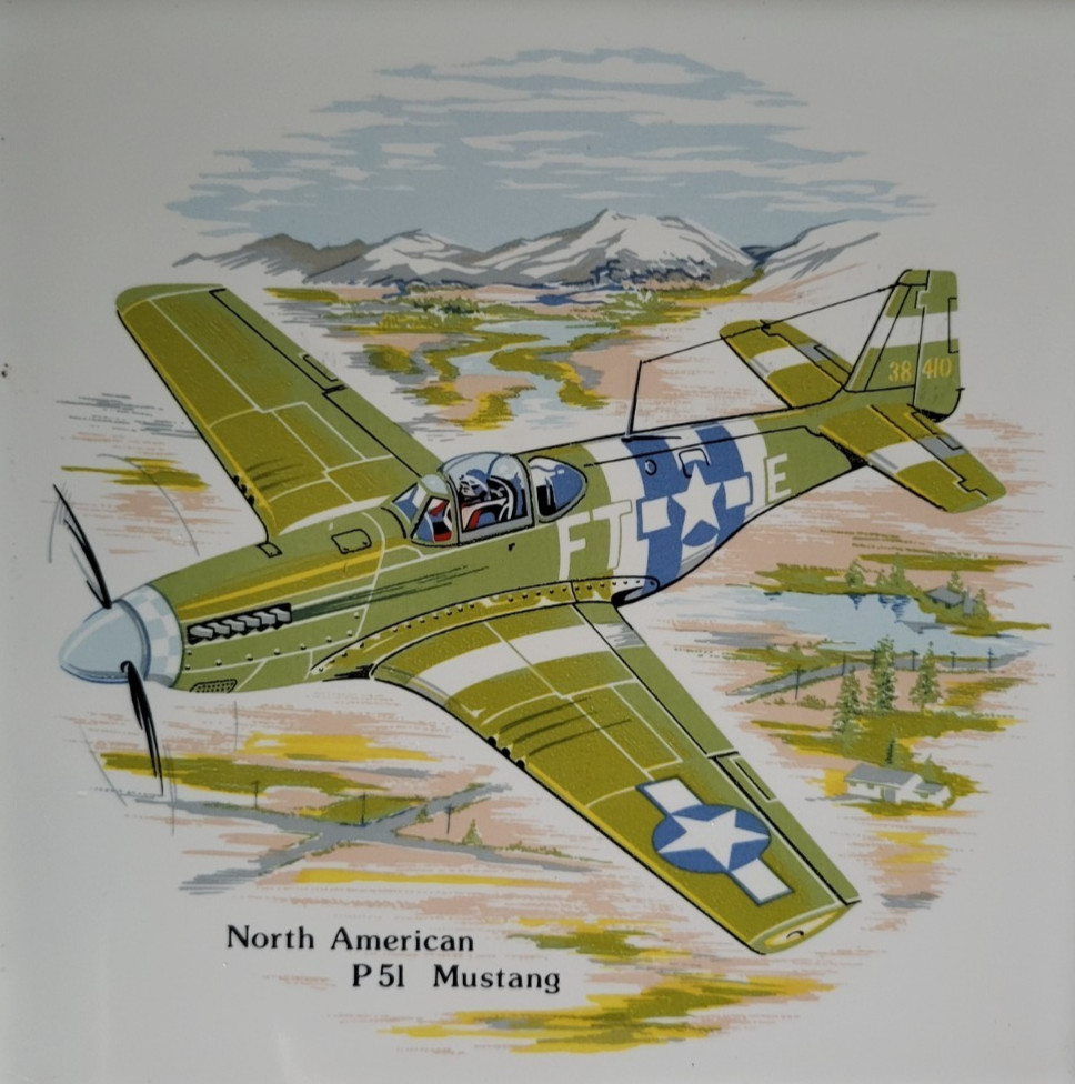 RETRO H & E SMITH AMERICAN P51 MUSTANG WW2 AIRCRAFT DESIGN CERAMIC TILE 6″ SQ