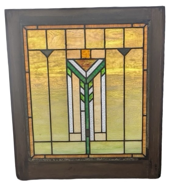 AG1089 Antique c1910 Craftsman Prairie School Piano Window Chevron Restored