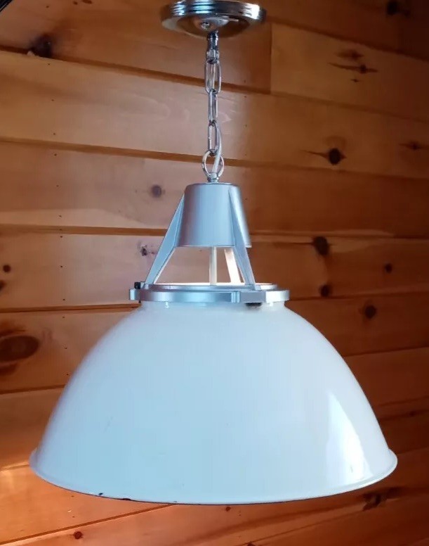 HUGE 1950s 60s Mid Century Dome Industrial Ceiling Light Space Age Atomic White
