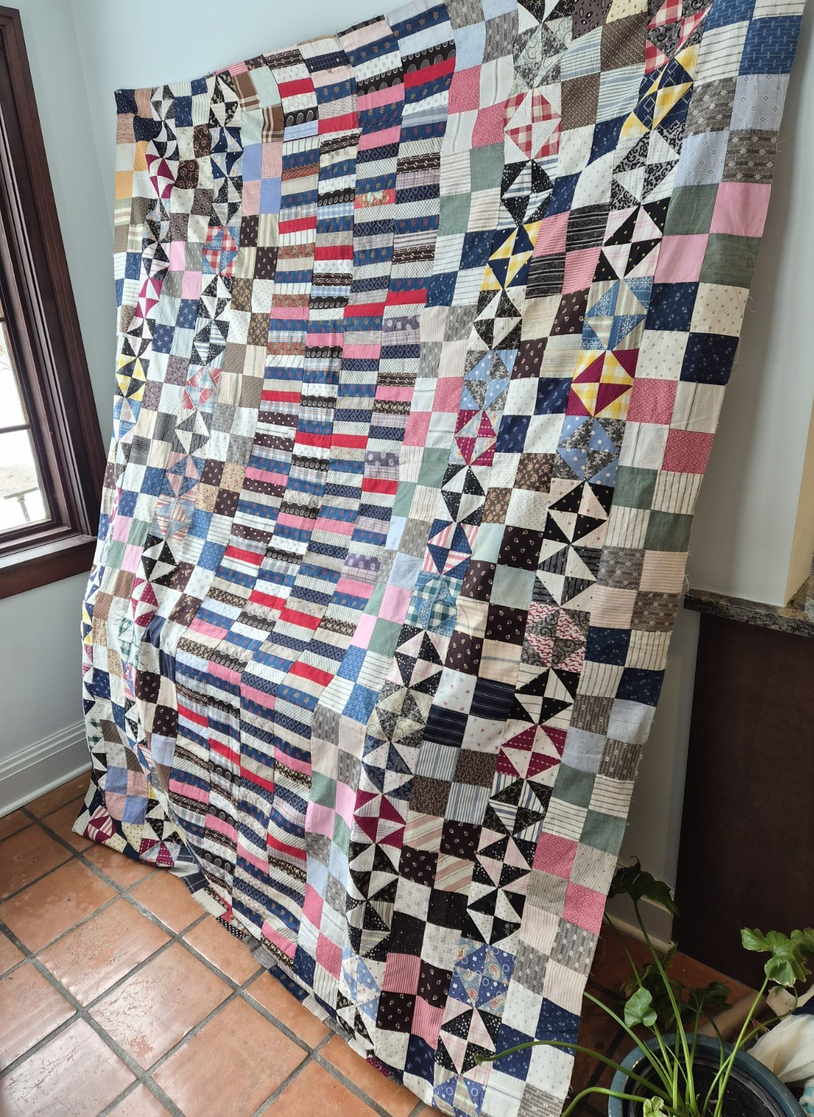 Clean and Crisp Antique Circa 1900 Unused Quilt Top….Great Picnic Tablecloth!