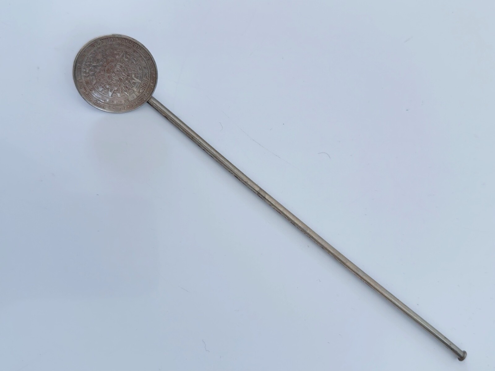 Vintage Sterling Silver Mayan Calendar Spoon Stir Straw Stick Mexico 925 Tribal