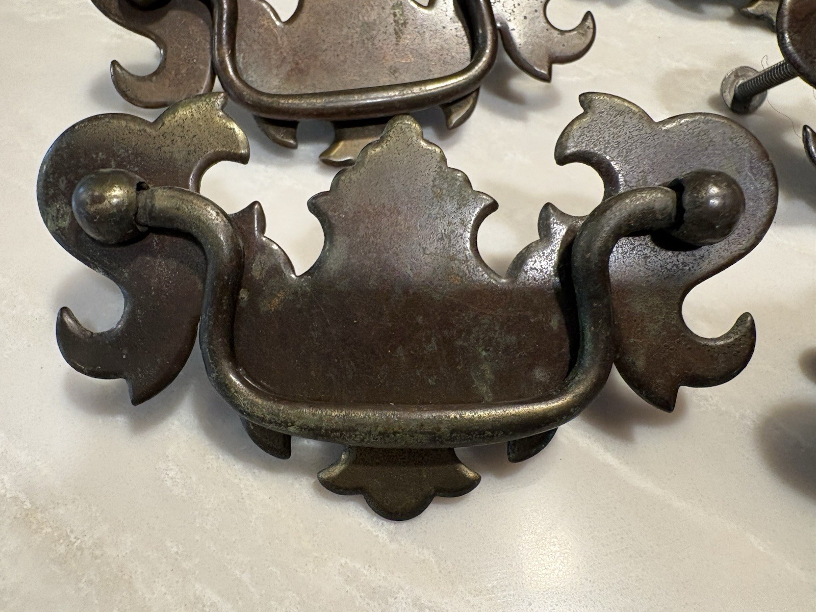 6 Brass Drawer Swing Handle Pulls Chippendale Batwing Antique Hardware