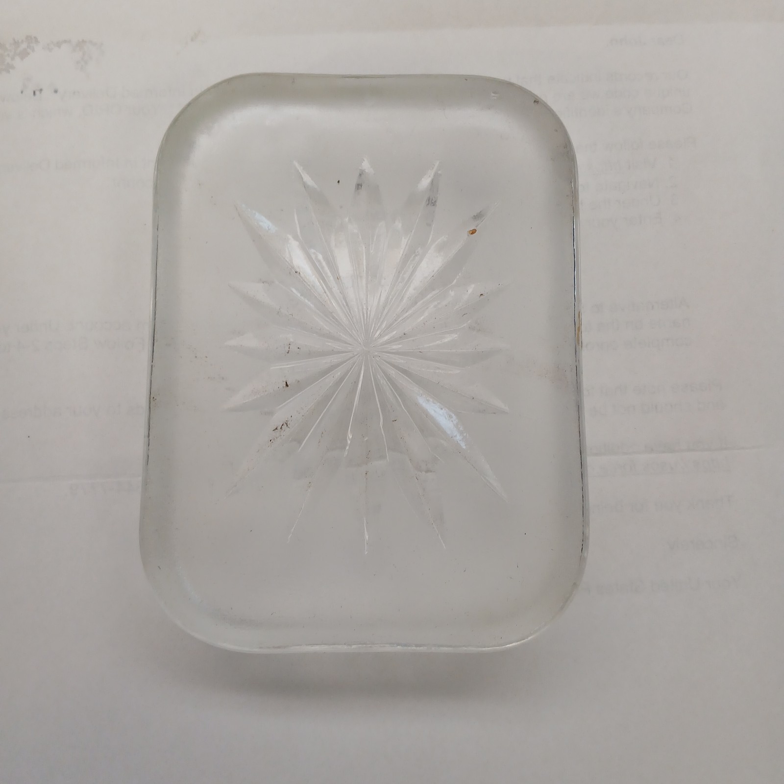 STARBURST PATTERN PRESSED GLASS SOAP DISH WITH FROSTED BOTTOM