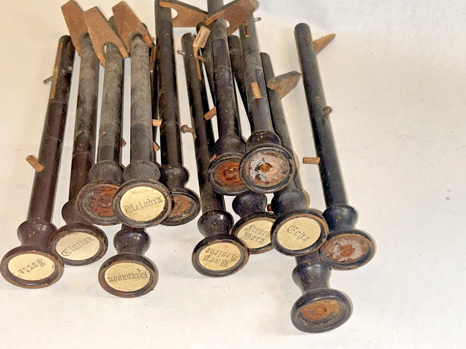Lot OF 12 Antique Victorian Pump Organ Pulls Stops