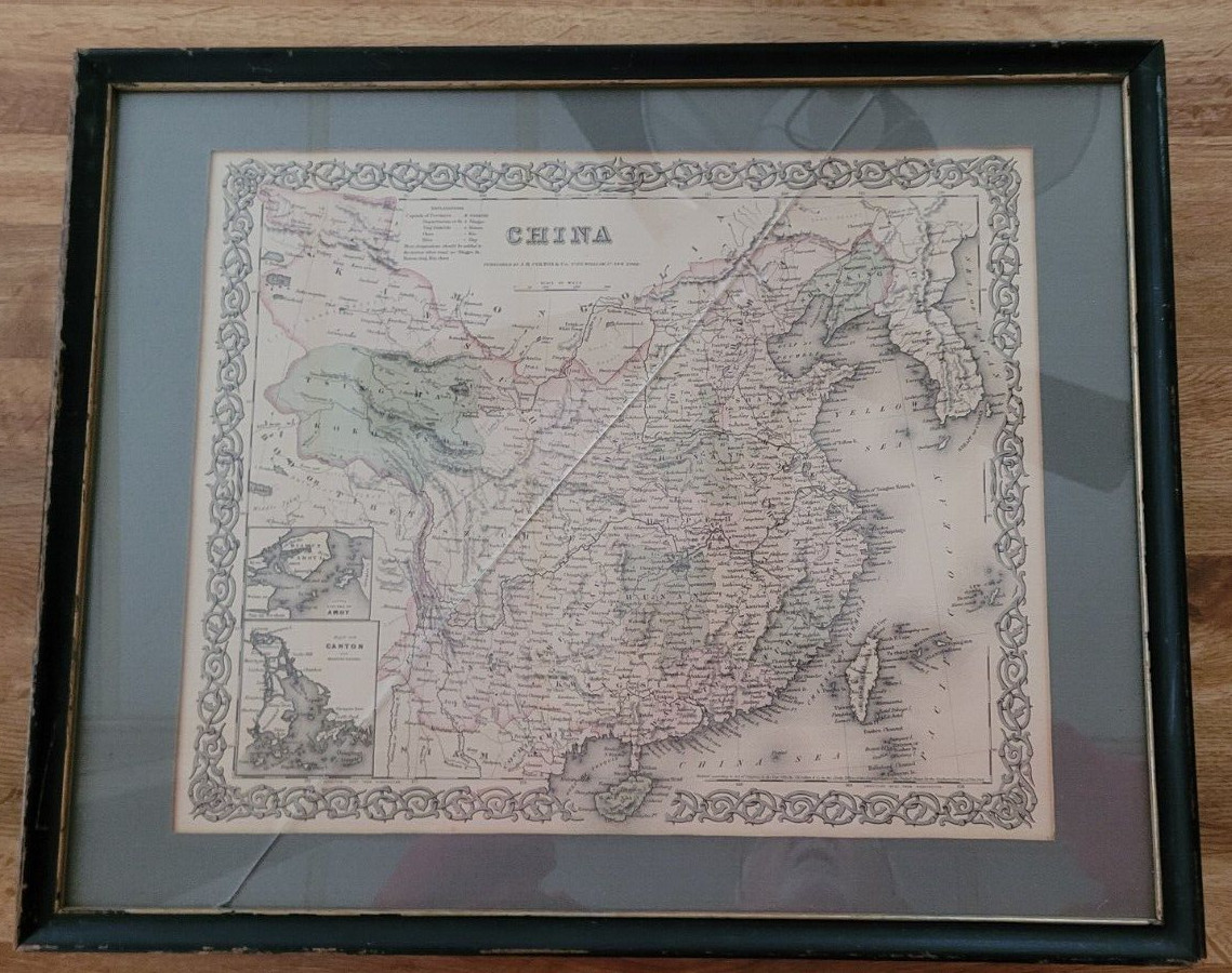 Antique Framed Map Of China, 1855, J. H. Colton & Co., New York