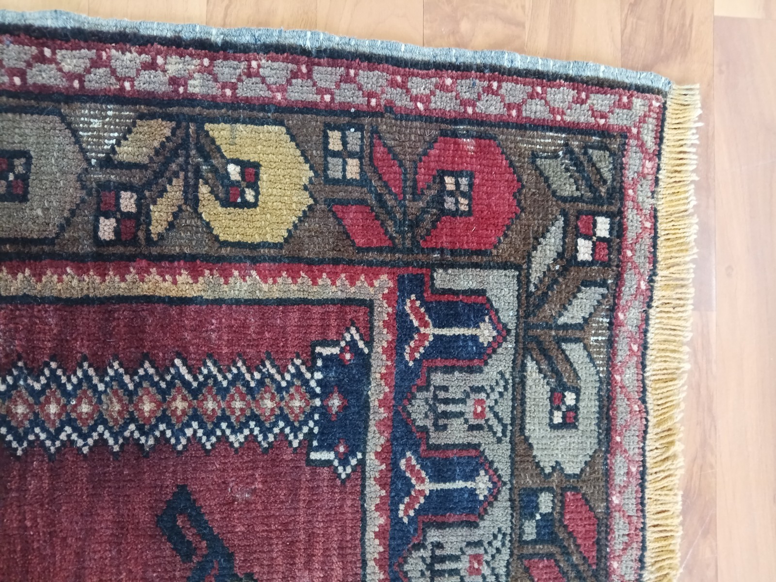 Antique Prayer Rug, Columnar Geometric Caucasian Rug, İnterior design rug