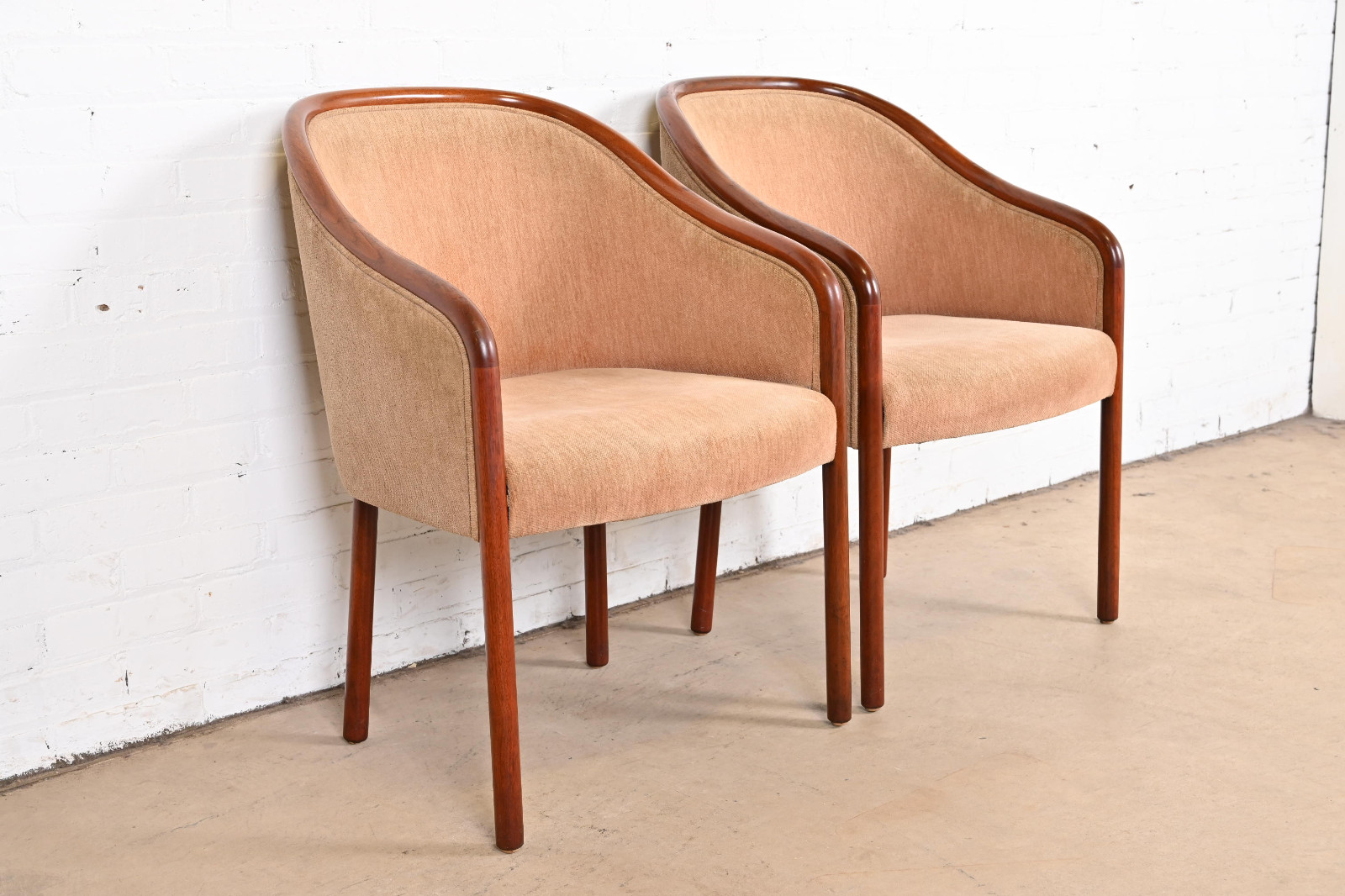 Ward Bennett for Brickel Associates Landmark Sculpted Ash Upholstered Tub Chairs
