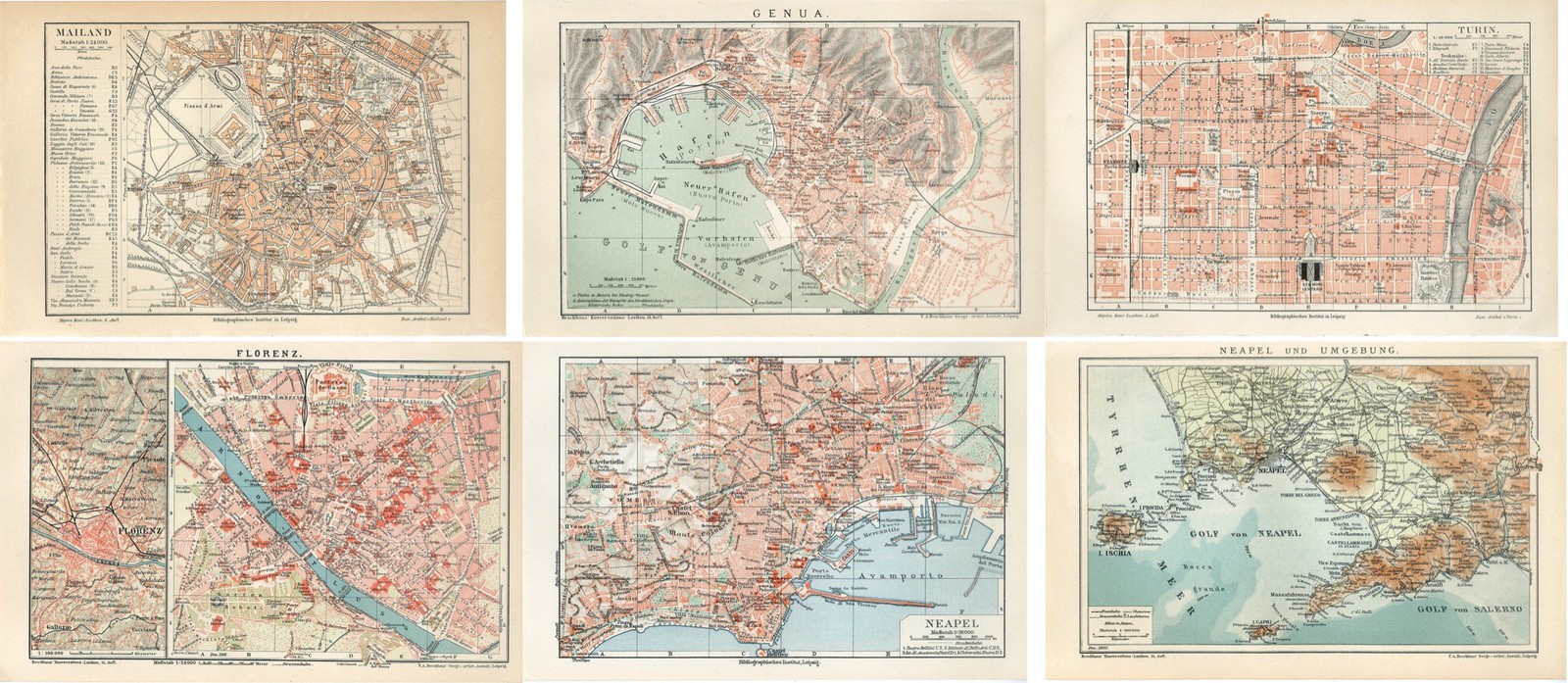 LOT 6 MAPS 1887-1902 dated ITALY FLORENCE TURIN GENOVA MILAN NAPOLI Antique Maps