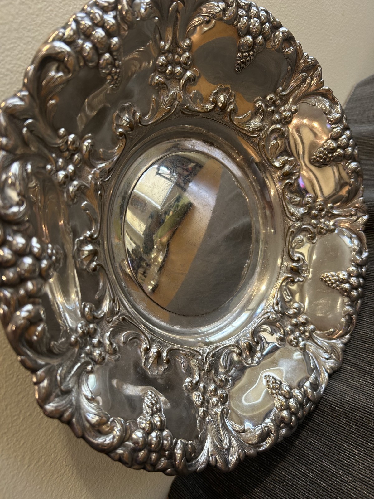 William Adams Silverplate Repousse Grape Motif Bowl, Art Nouveau style