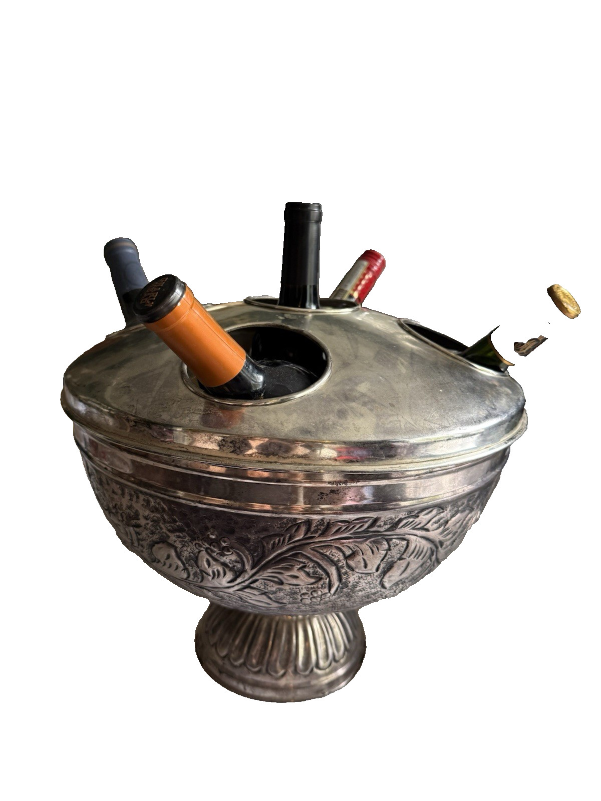 Antique 5 bottle Wine Cooler Silverplate