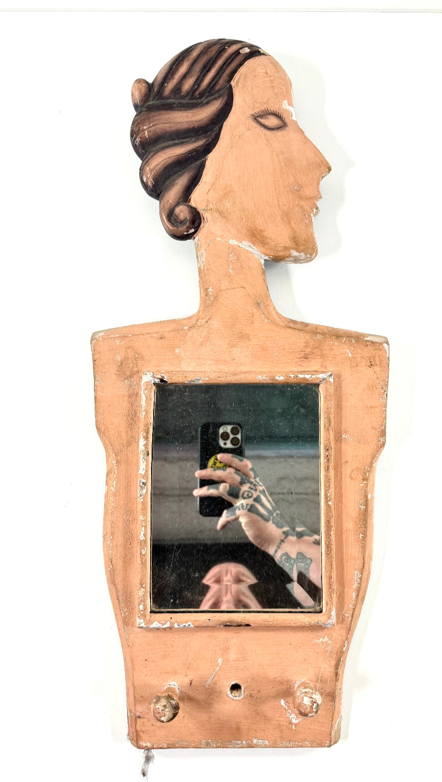 Antique 20s 30s Flapper Girl Figural Wall Mirror WOW woman
