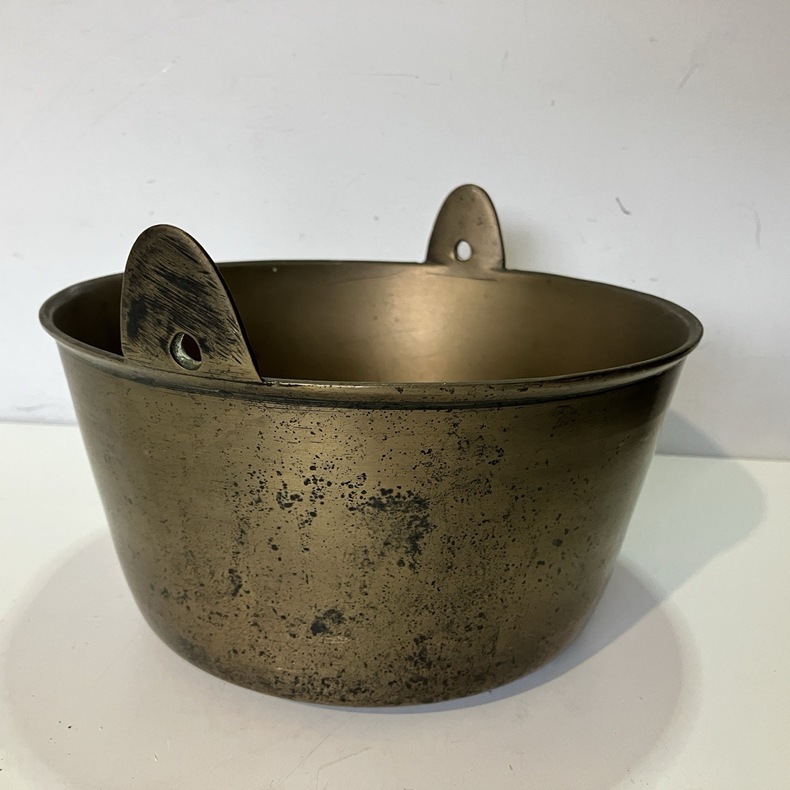 2x Large Brass Cooking Pots Pans without Handles Antique Planter Metal Bowl