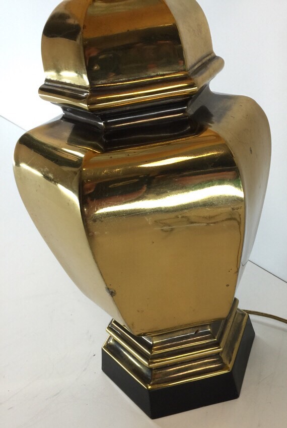 Vintage Mid Century Modern Solid Brass Table Lamp Tommi Parzinger Era Hexagon