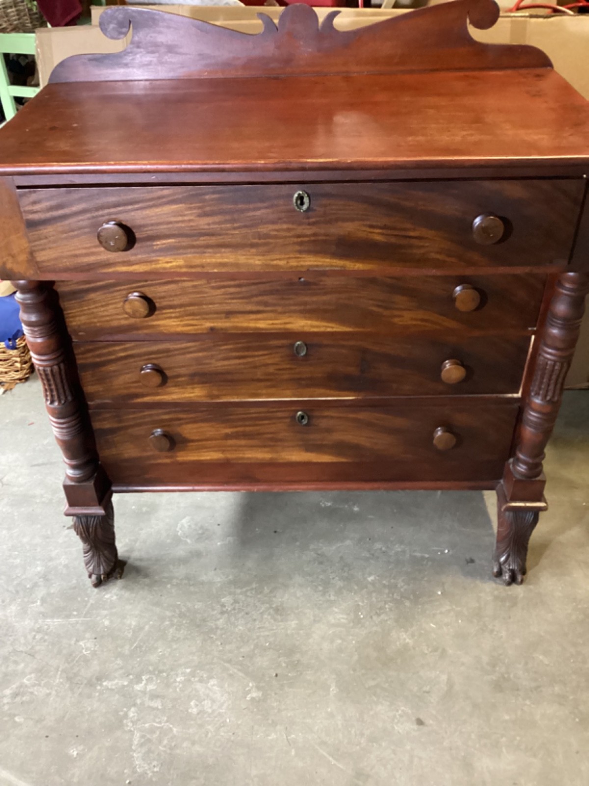 Antique Carved Wood Dresser/Chest of Drawers W/Ball & Claw Feet *Read Ship Info*