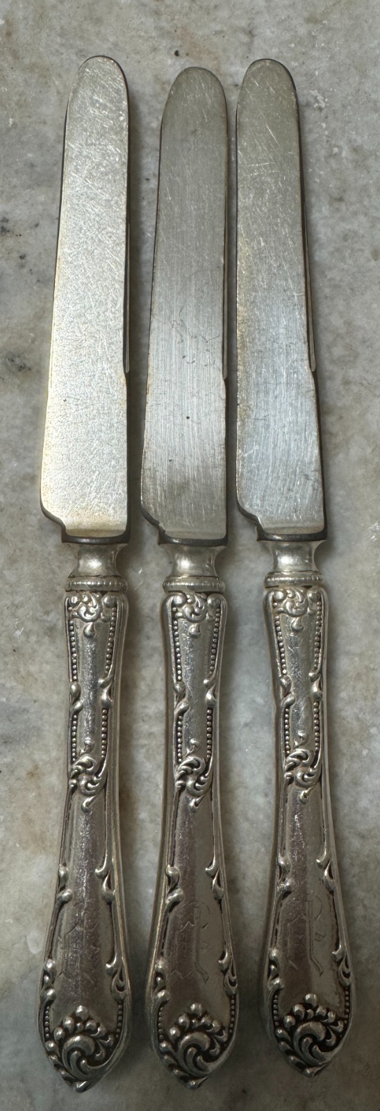 3 Blunt Hollow Knife Rustic Sterling 1895 by Towle Silver 8 5/8″ – 168.4g