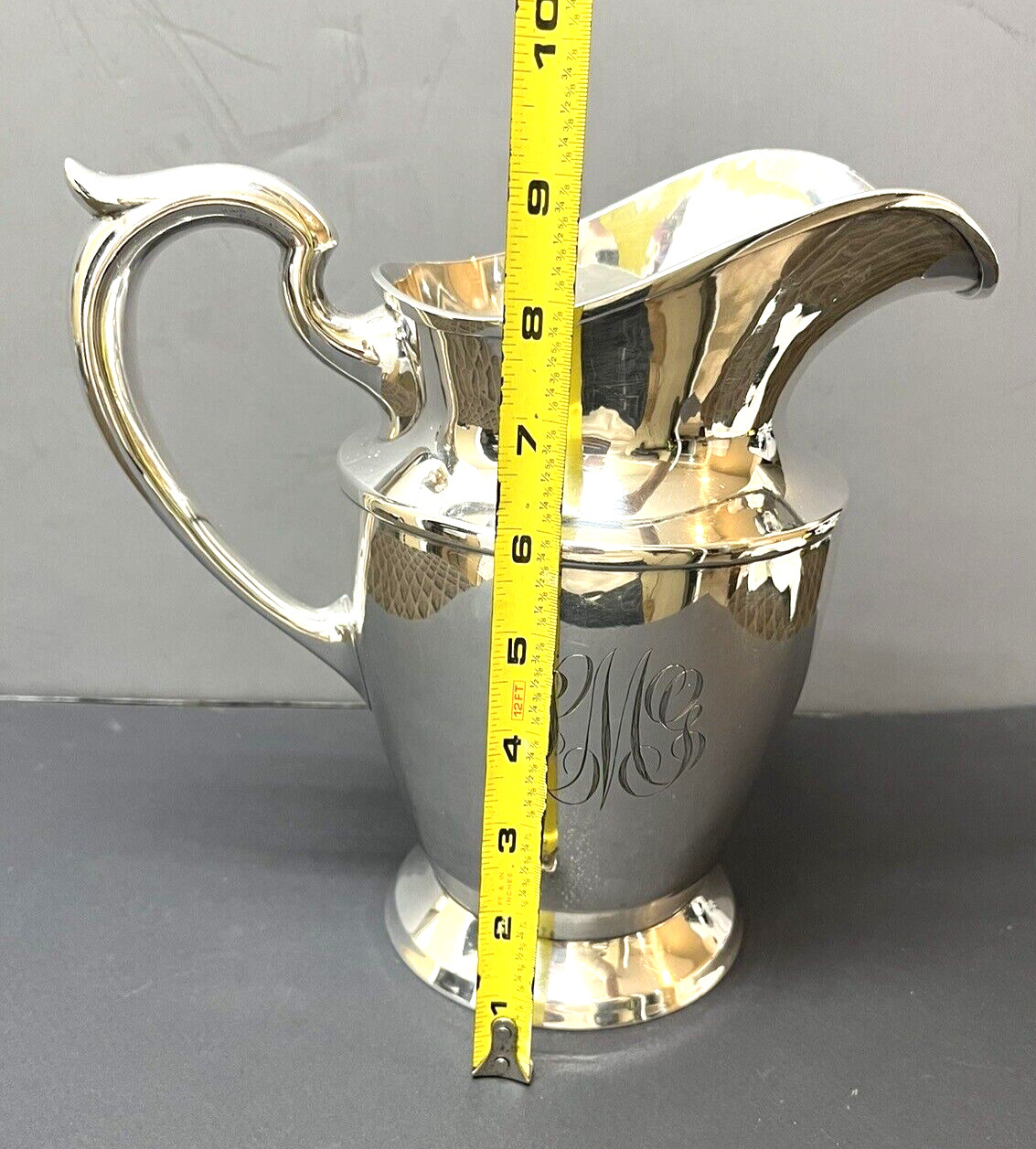 Schofield Co. Sterling Silver Pitcher 641.5 Grams Monogrammed 8″ Tall