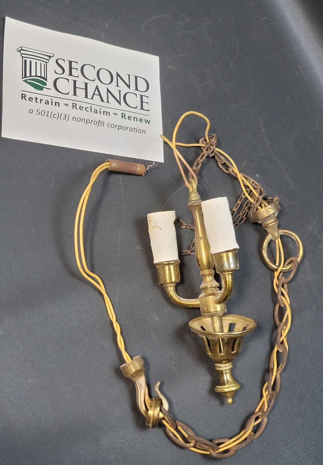 Antique Large Brass Ceiling 3 Arm Light Chandelier Hanging Fixture 40″ Chain