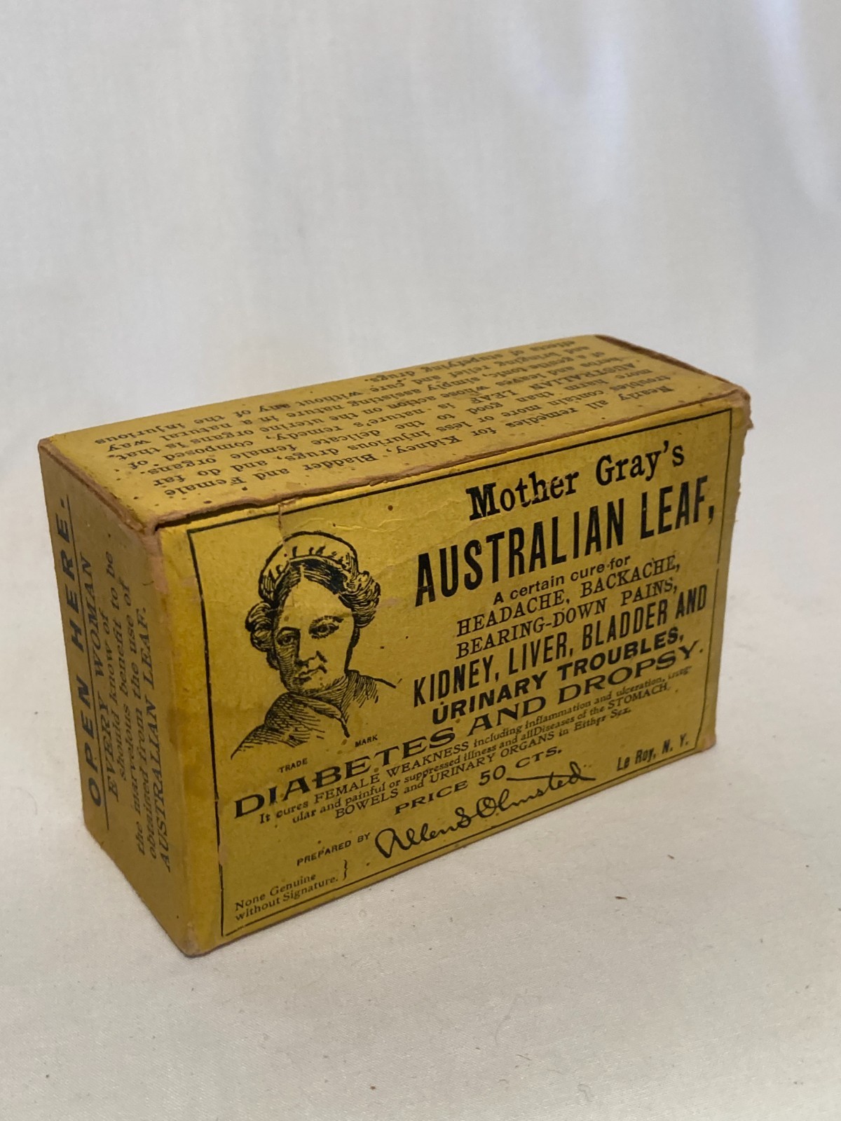 c1910-20s Mother Gray’s Australian Leaf Medicinal Tea Allen S Olmsted LeRoy, NY