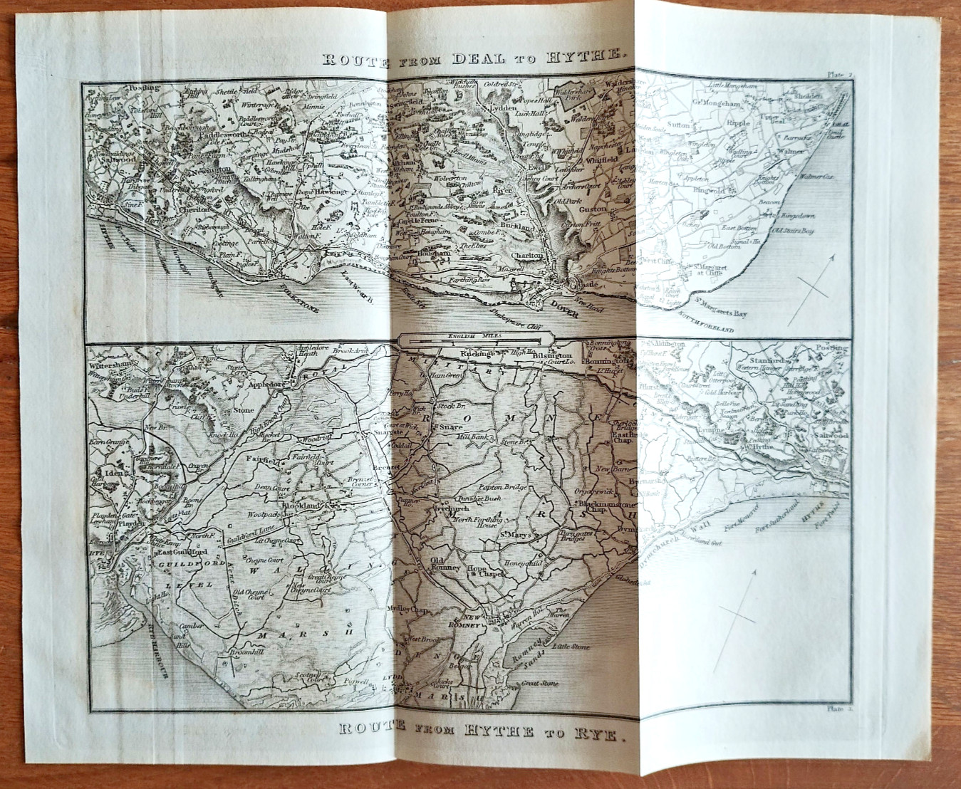 1829 Antique Map of the Route from Deal to Hythe – Paterson’s Roads (mk2)