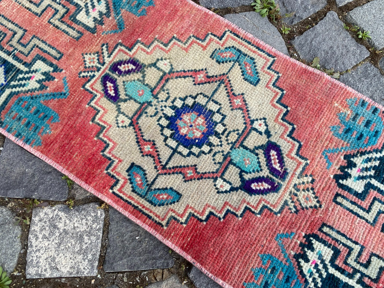 Turkish small rug,Doormats,Bohemian rug,Oushak small rug,Carpet 1,1 x 2,9 ft