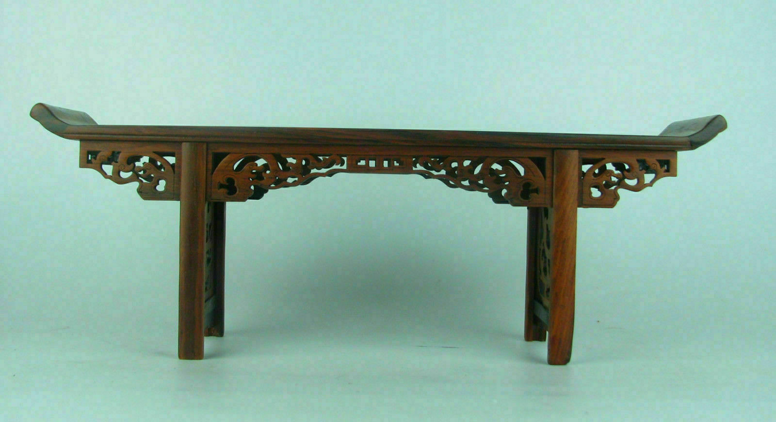 Chinese 11.2″ Red Suanzhi Wood Rosewood Carved Mini Table Display Stand Shelf