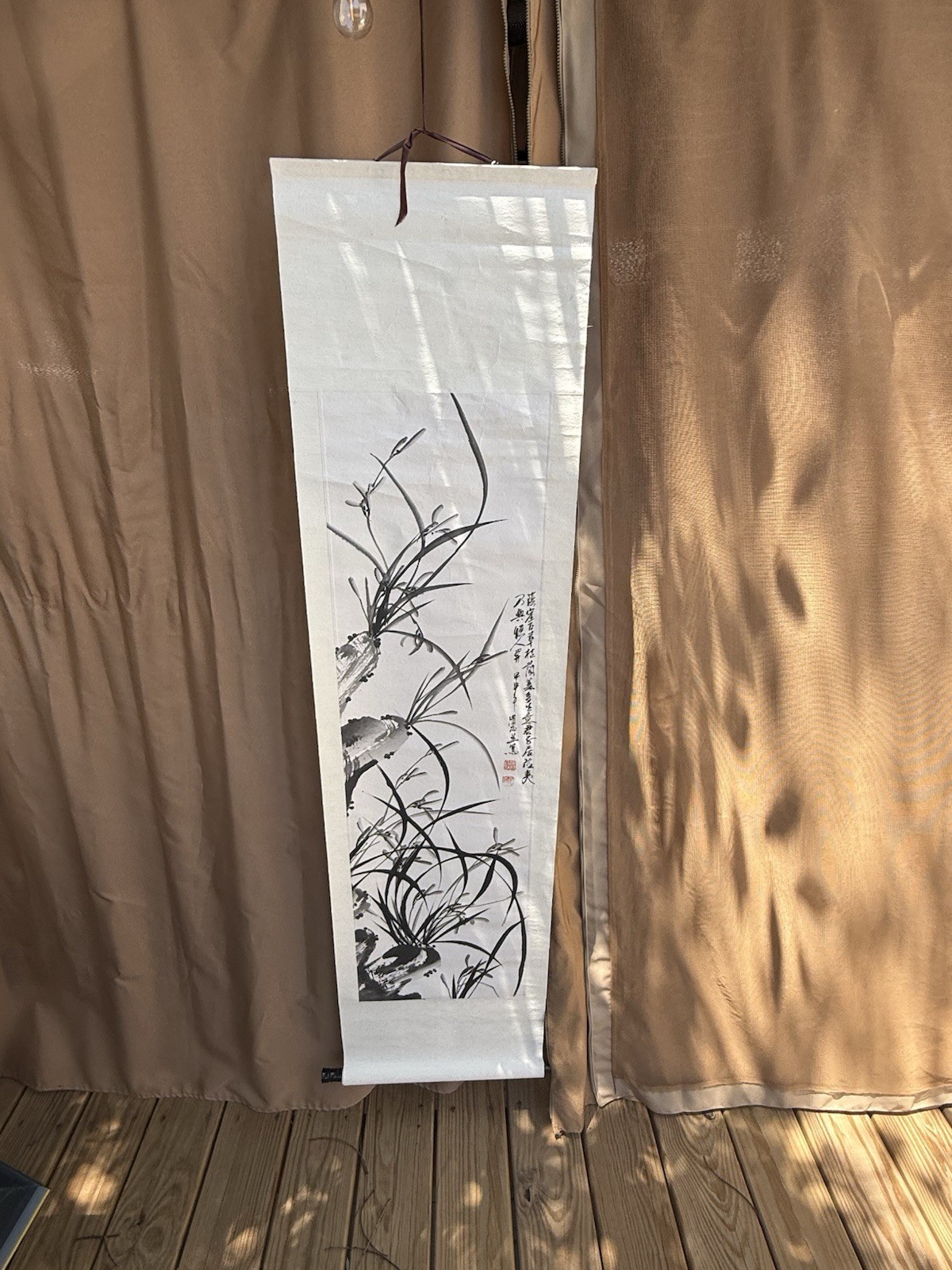 Vintage Chinese Hand Painted Orchid Hanging Scroll Calligraphy Artist Seals