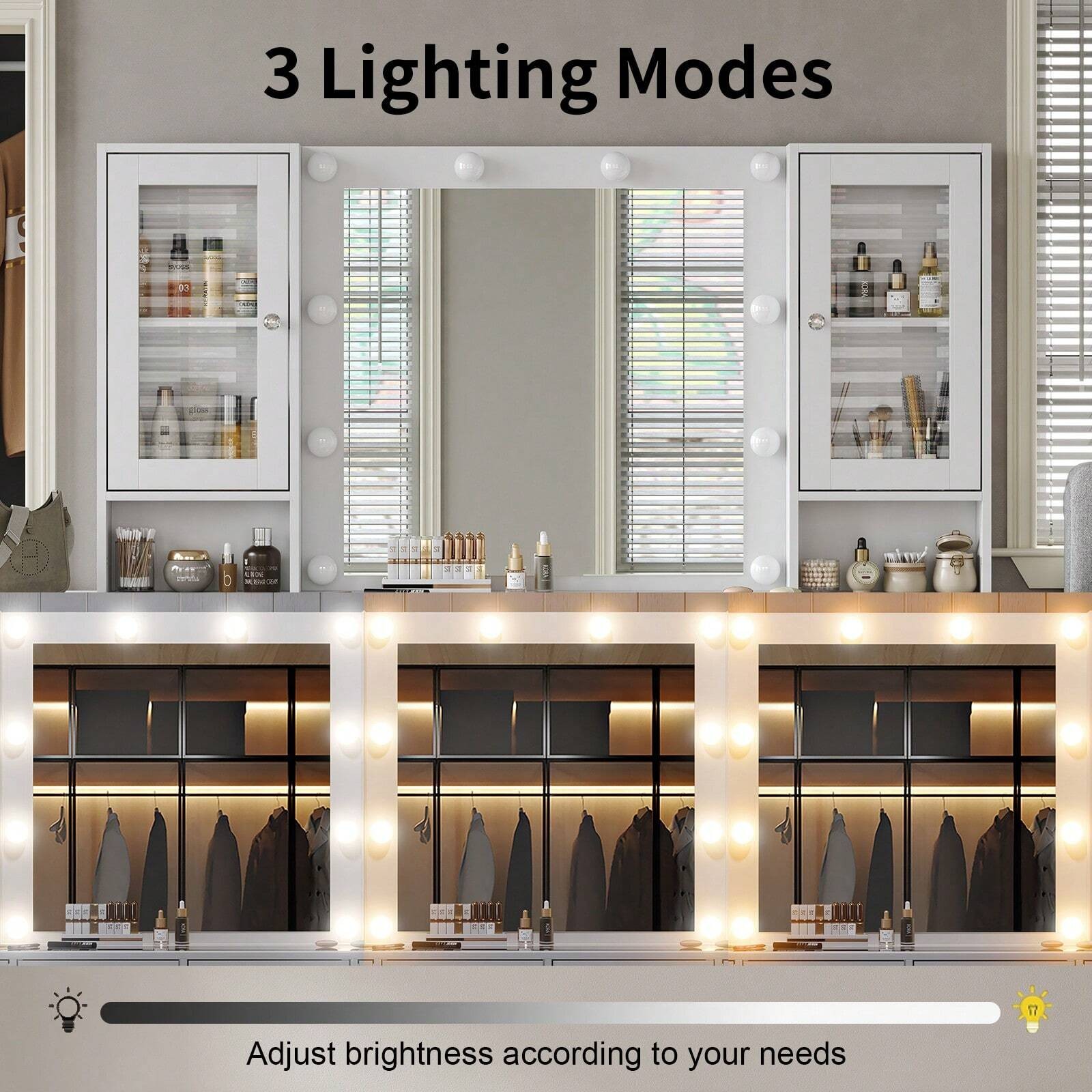 Makeup Vanity With Power Outlet Mirror 10 LED Lights 12 Drawers And 2 Cabinets