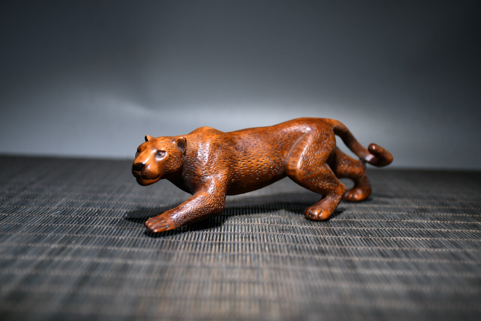 Chinese Boxwood Intricately Carved Leopard Statue Collection Home Decor Art Gift