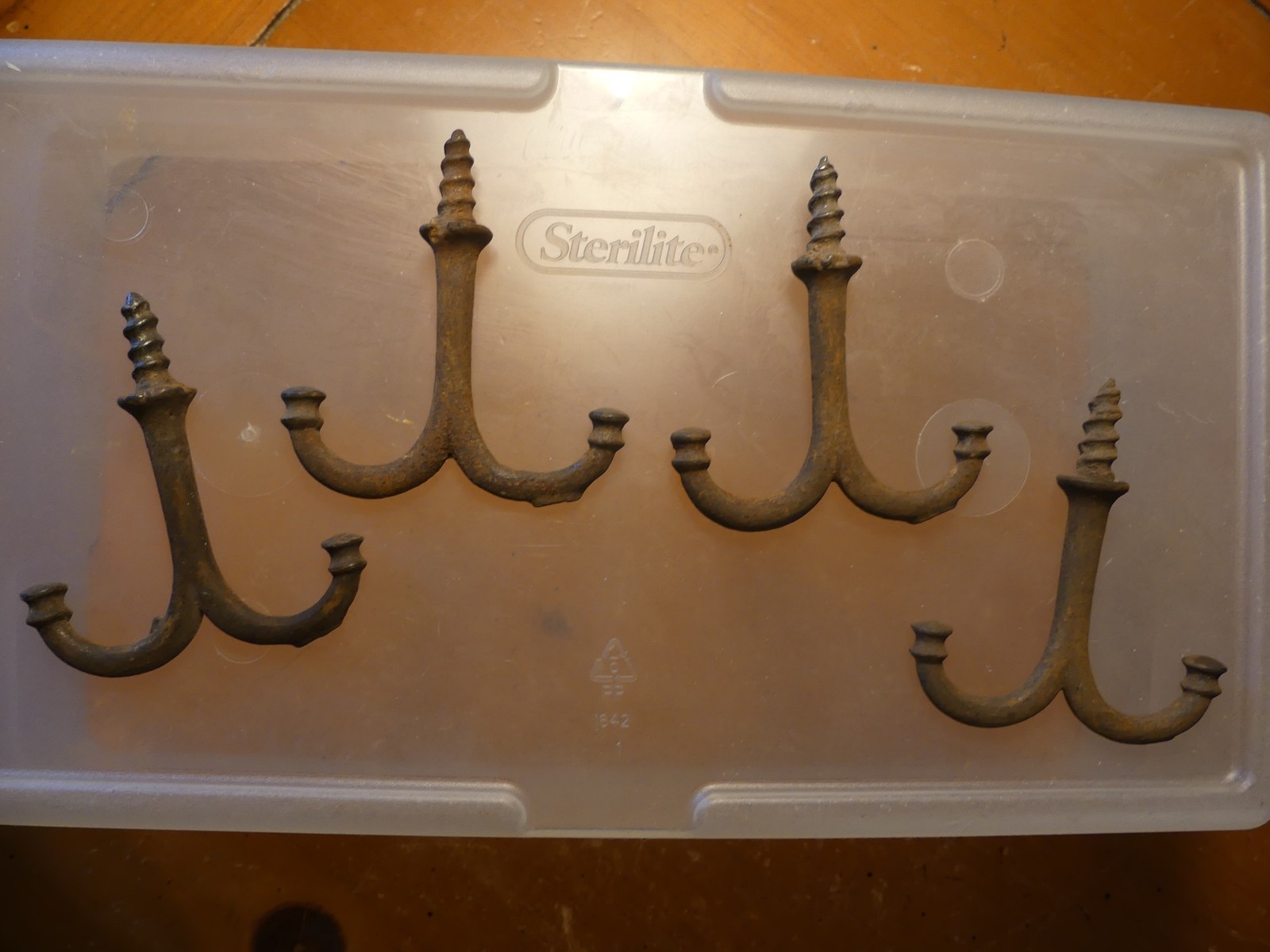 Antique Iron Closet Hardware Double Coat Hooks Set of 4 Screw Type