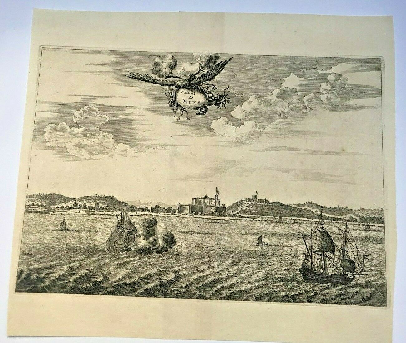 CASTEL DEL MINA GHANA 1677 DAPPER LARGE ANTIQUE ENGRAVED VIEW 17TH CENTURY