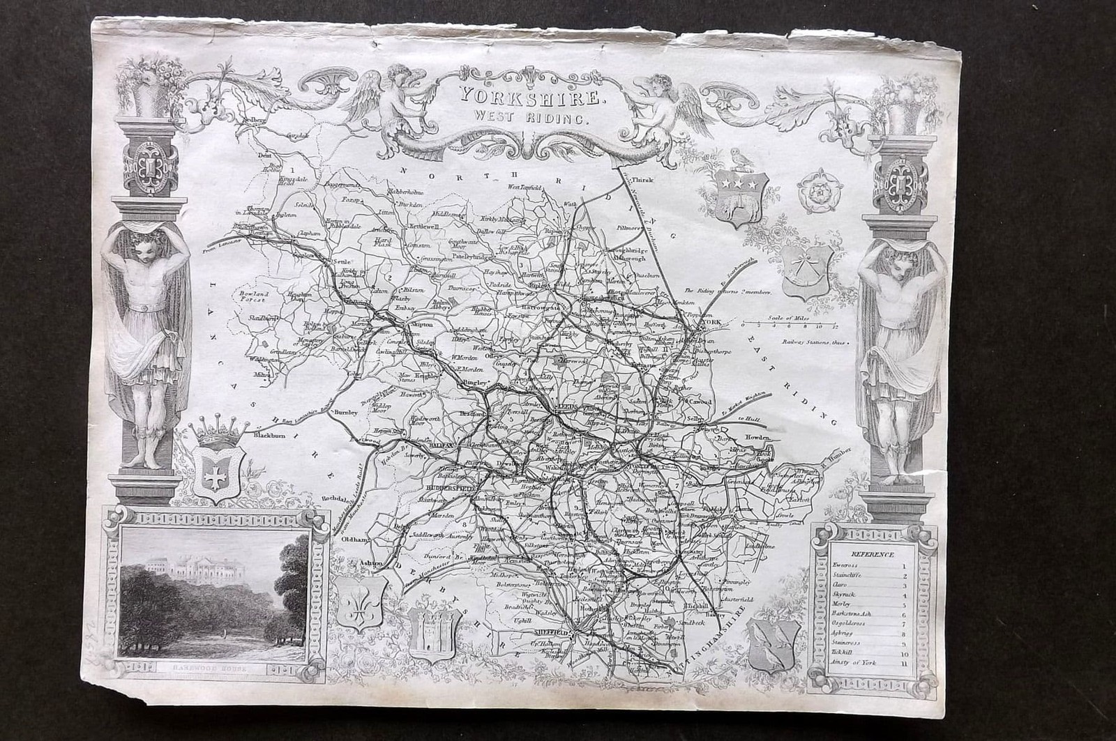 Moule C1840 Antique British County Map. Yorkshire West Riding
