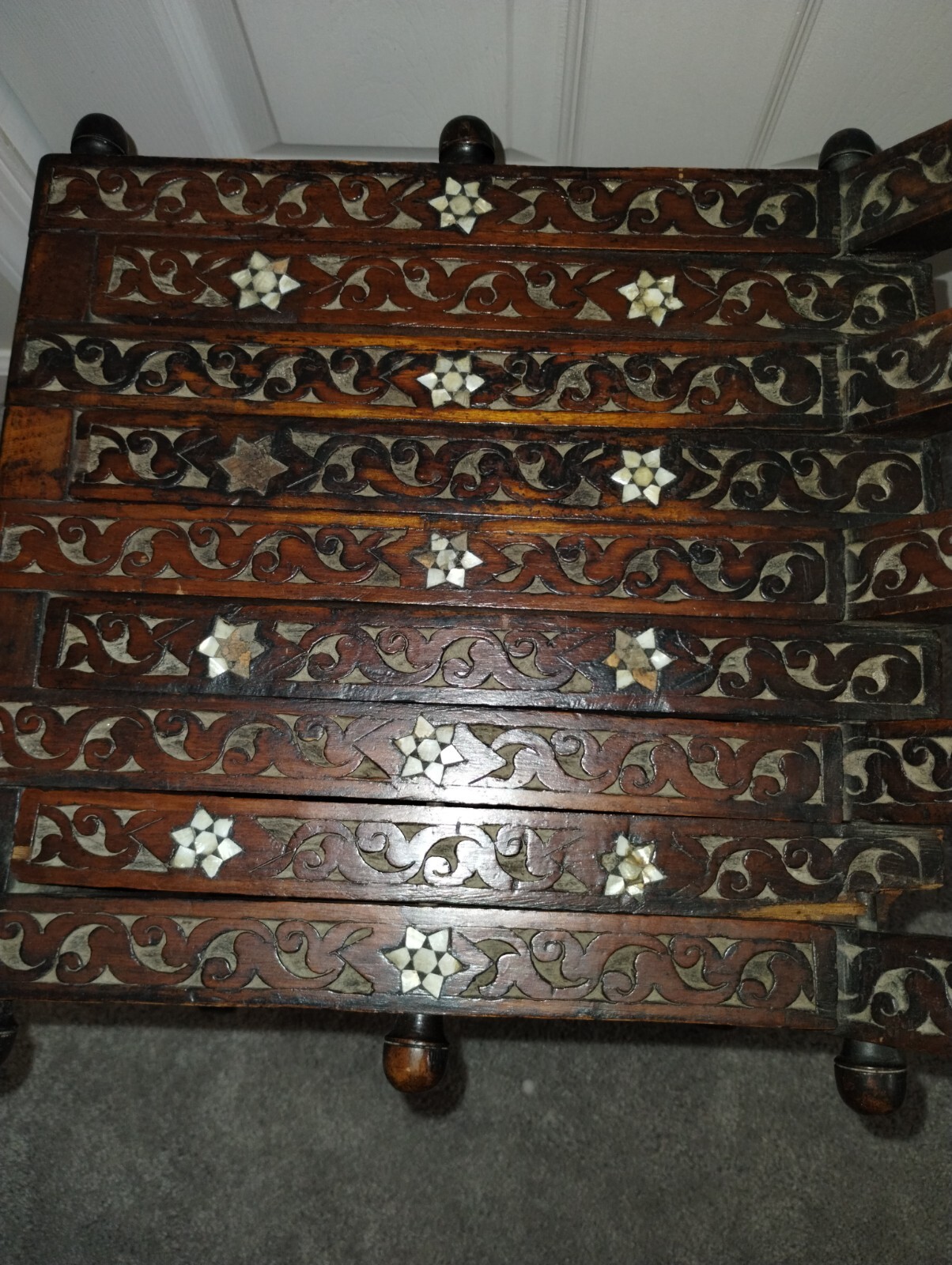 Antique Middle Eastern Moorish- folding chair with intricate foliat