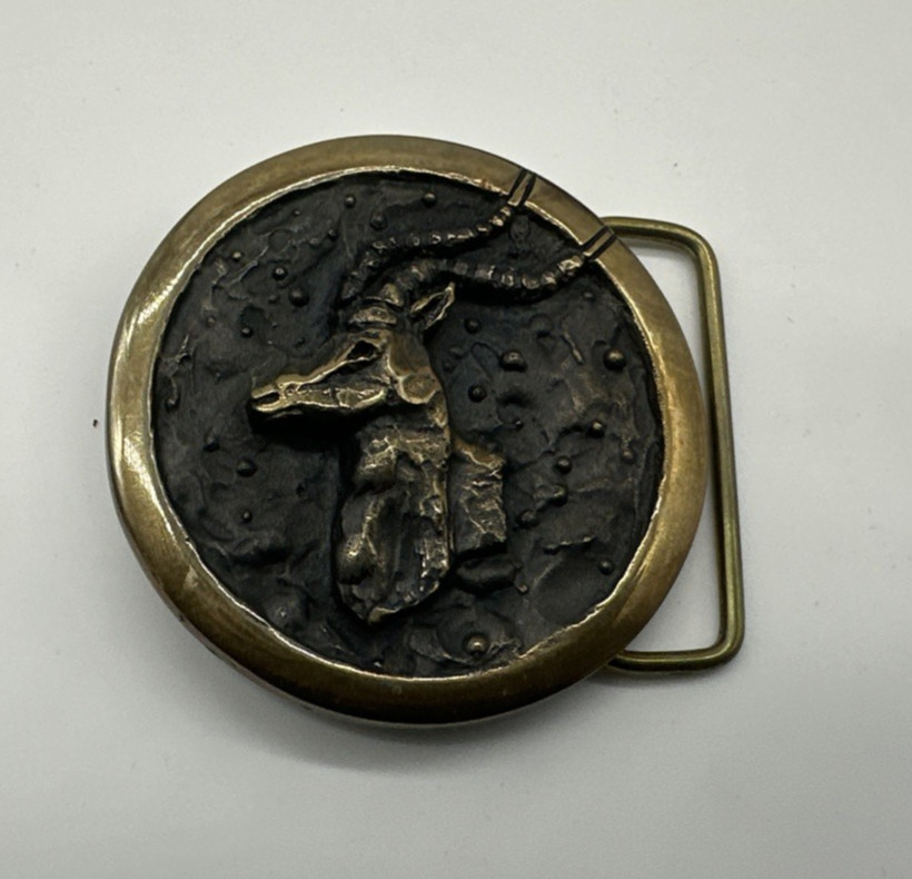 Capricorn Horoscope Solid Brass Vintage Belt Buckle Rare Designed by Hal Platt