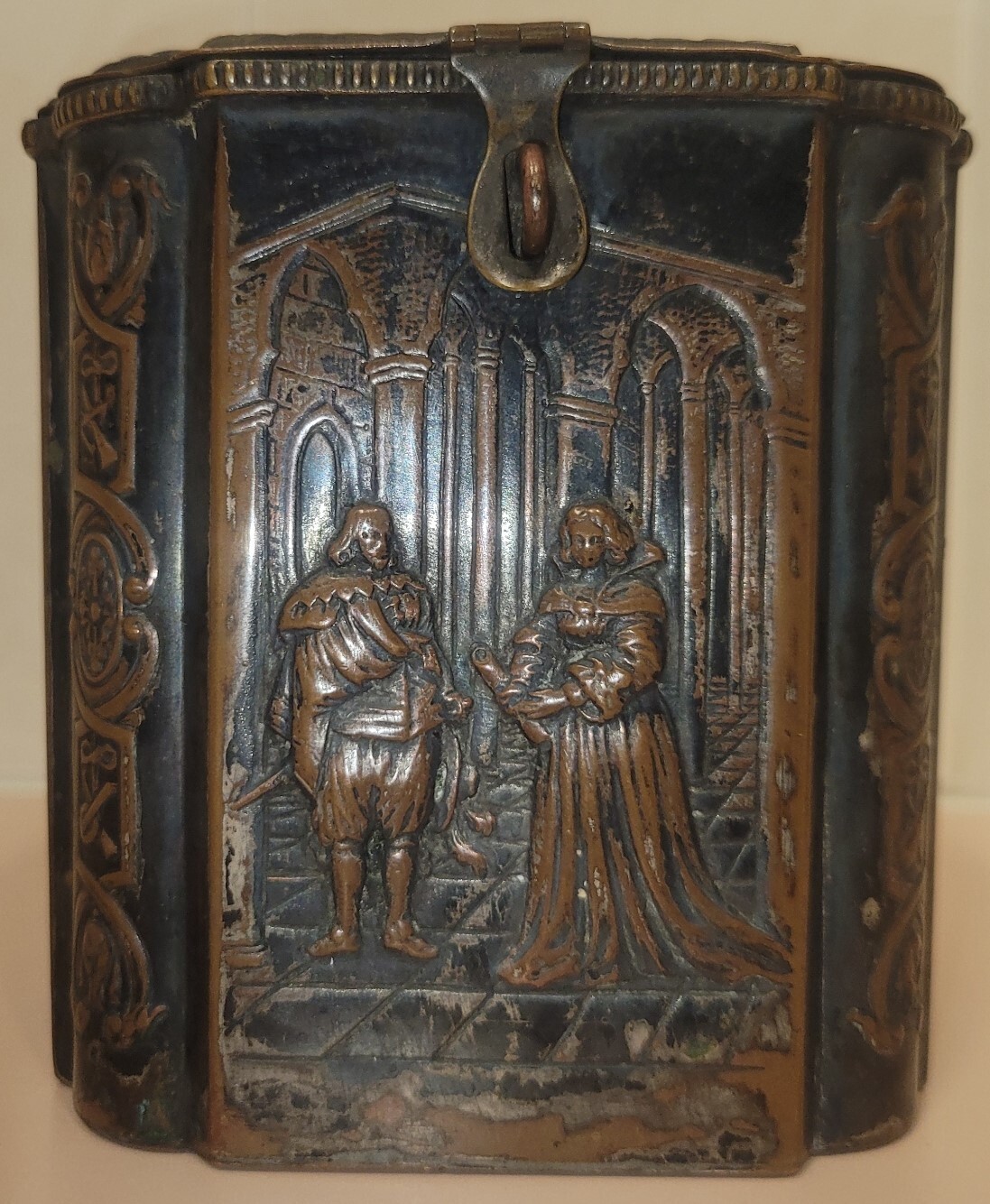 English or Dutch Marriage Box or Tea Caddy with Hallmarks Copper Finish Antique
