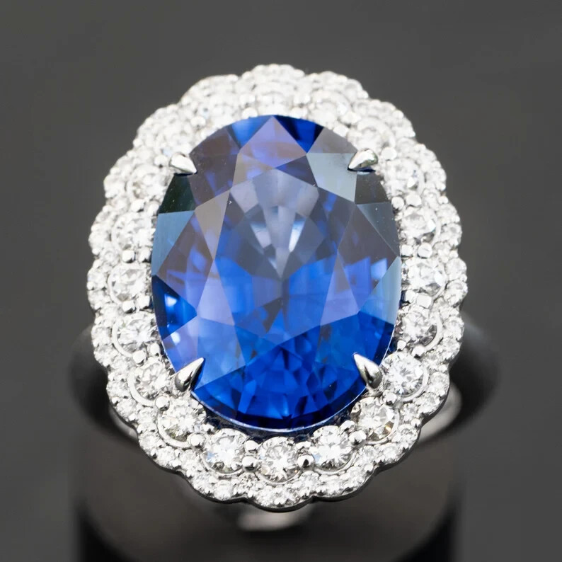 5.00 Ct Natural Sapphire Diamond Engagement Wedding Ring 14K White Gold Size 7