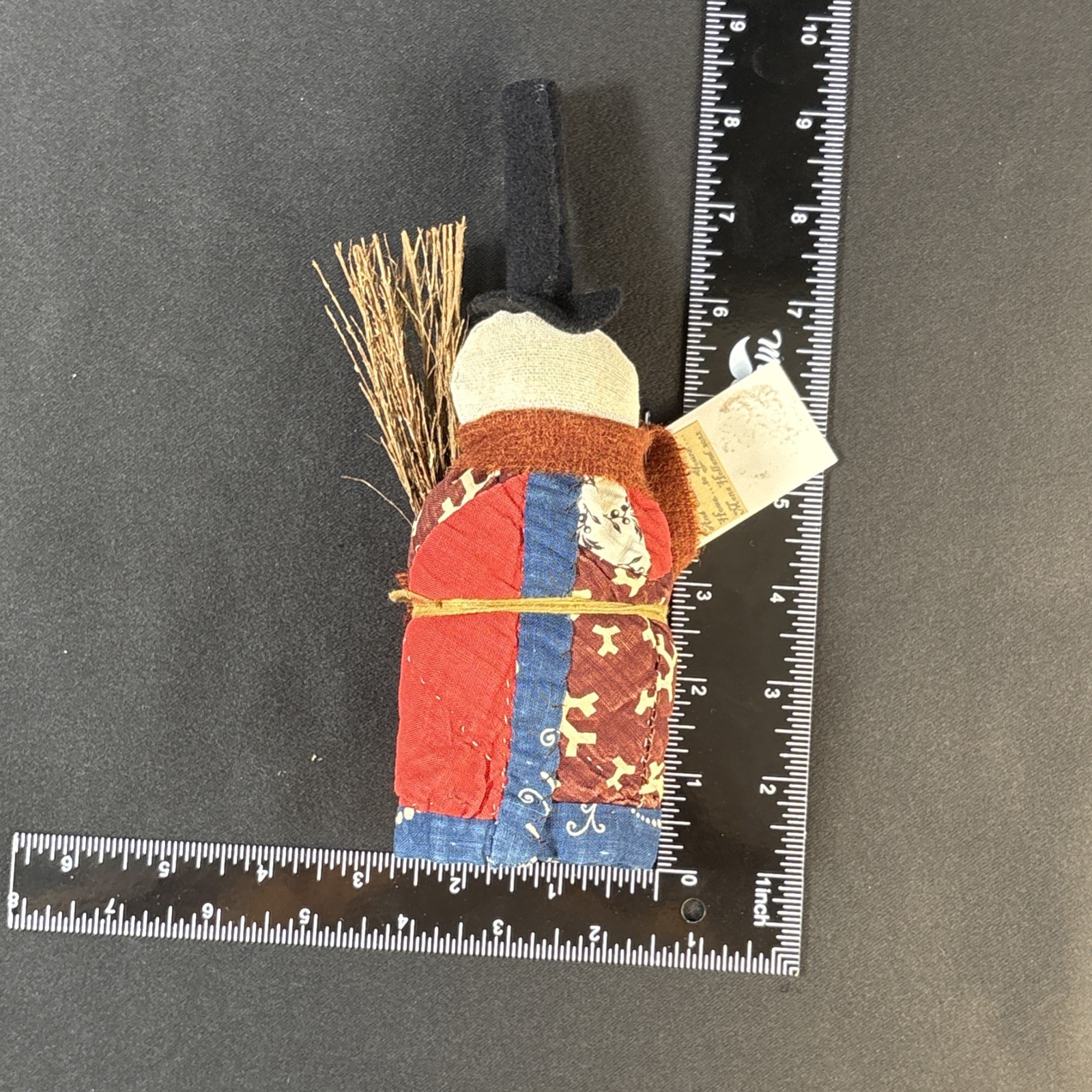 Primitive Christmas Handcrafted Quilted Coat & Scarf Snowman Doll 8″ Hat Broom