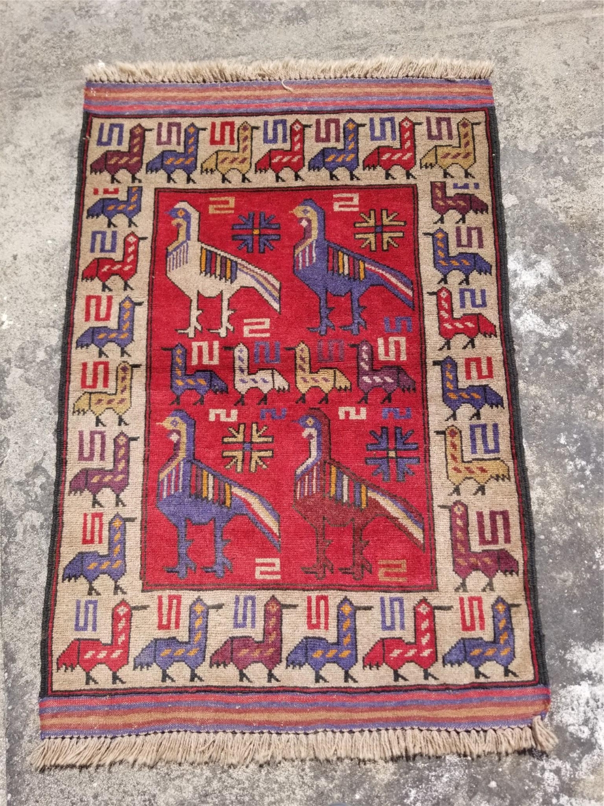 Vintage Traditional Handmade Afghan Pictorial Wool Multicolor Kilim Rug 53×35 in