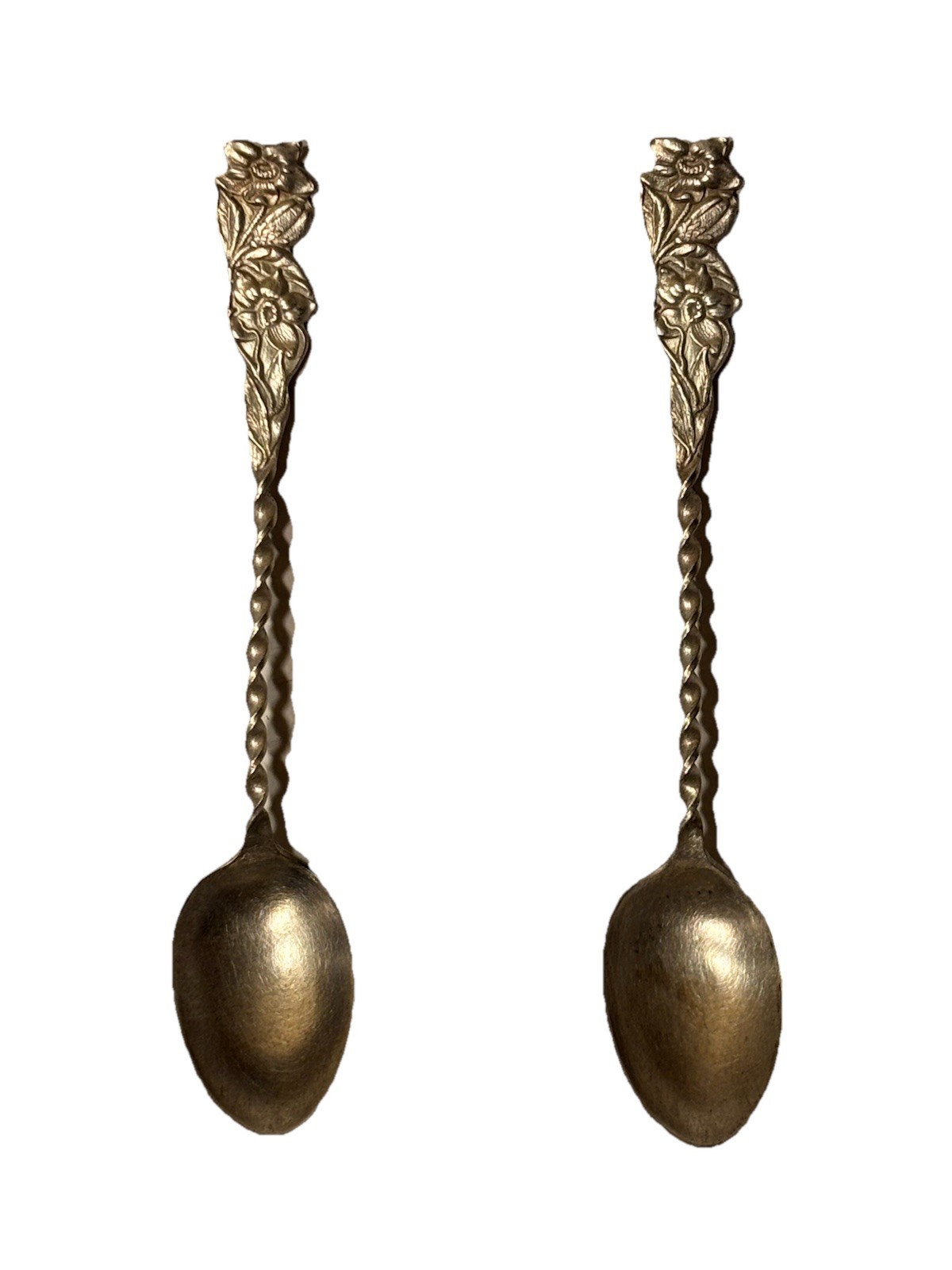x2 Wallace Sterling Floral Design coffee spoons w/ Spiral Stemmed Handle (#407)