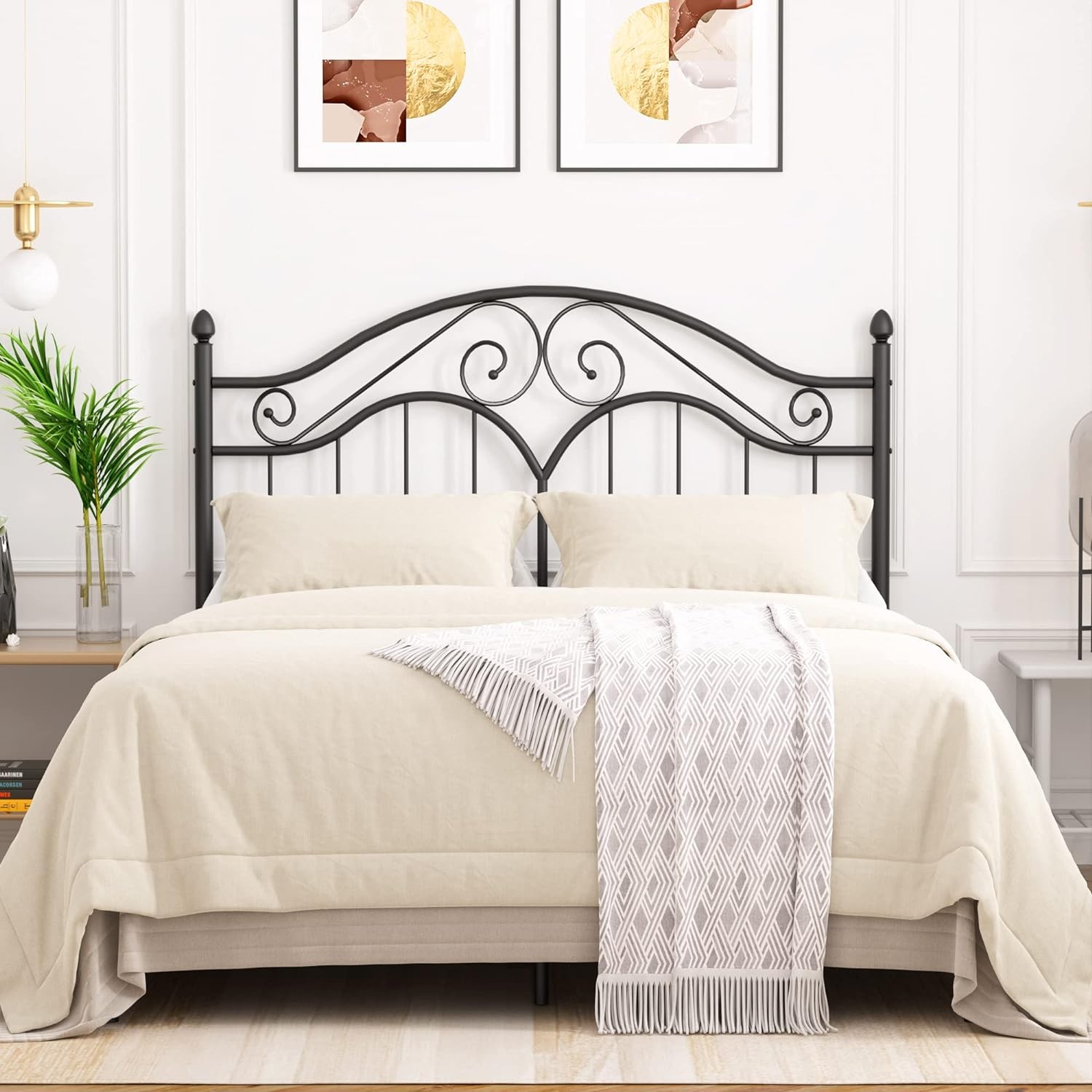 Full Size Bed Frame Vintage Platform Bed Metal Headboard Only For Adults, Childs